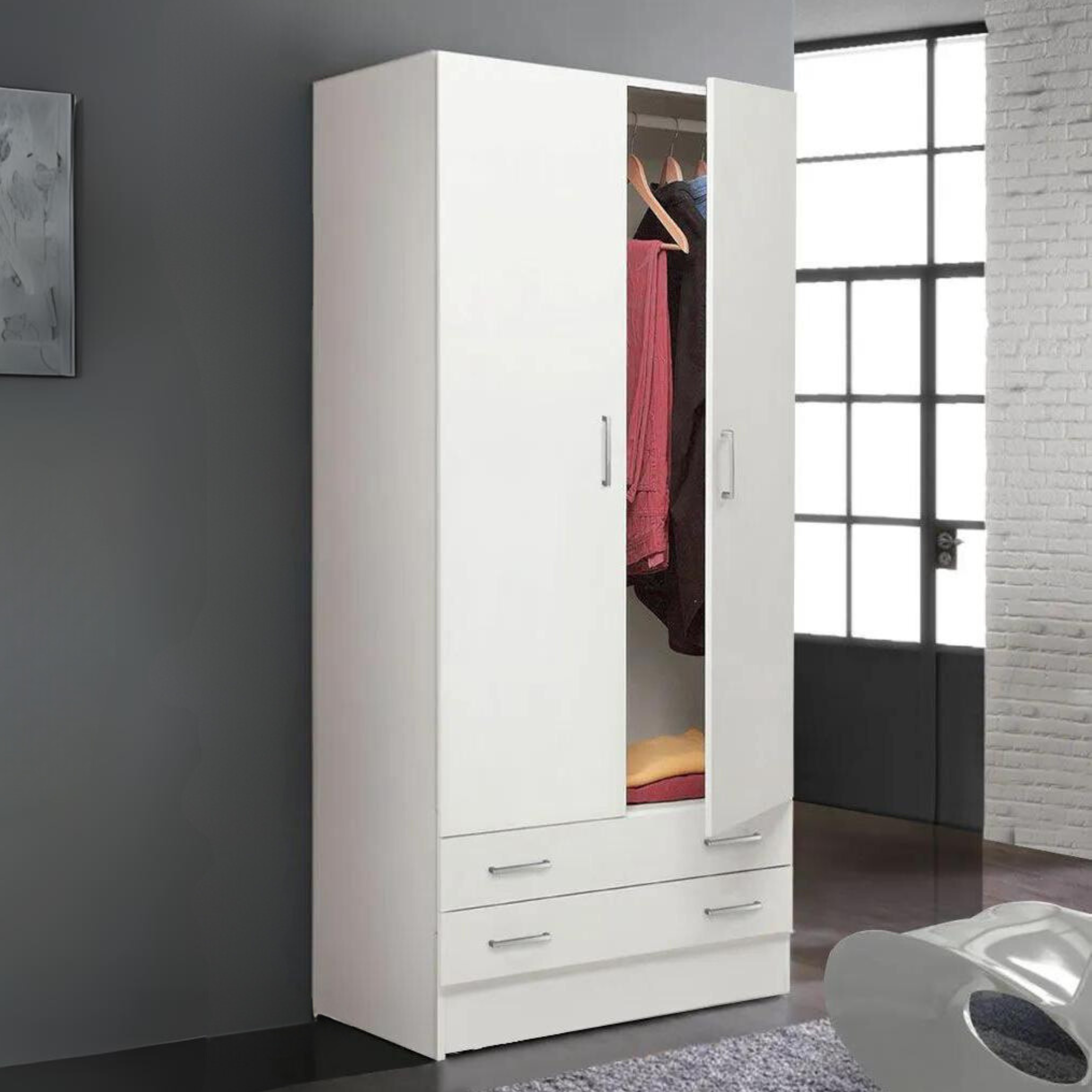 B201 armoire blanche avec 2 tiroirs 82x46,5 cm 184,5h