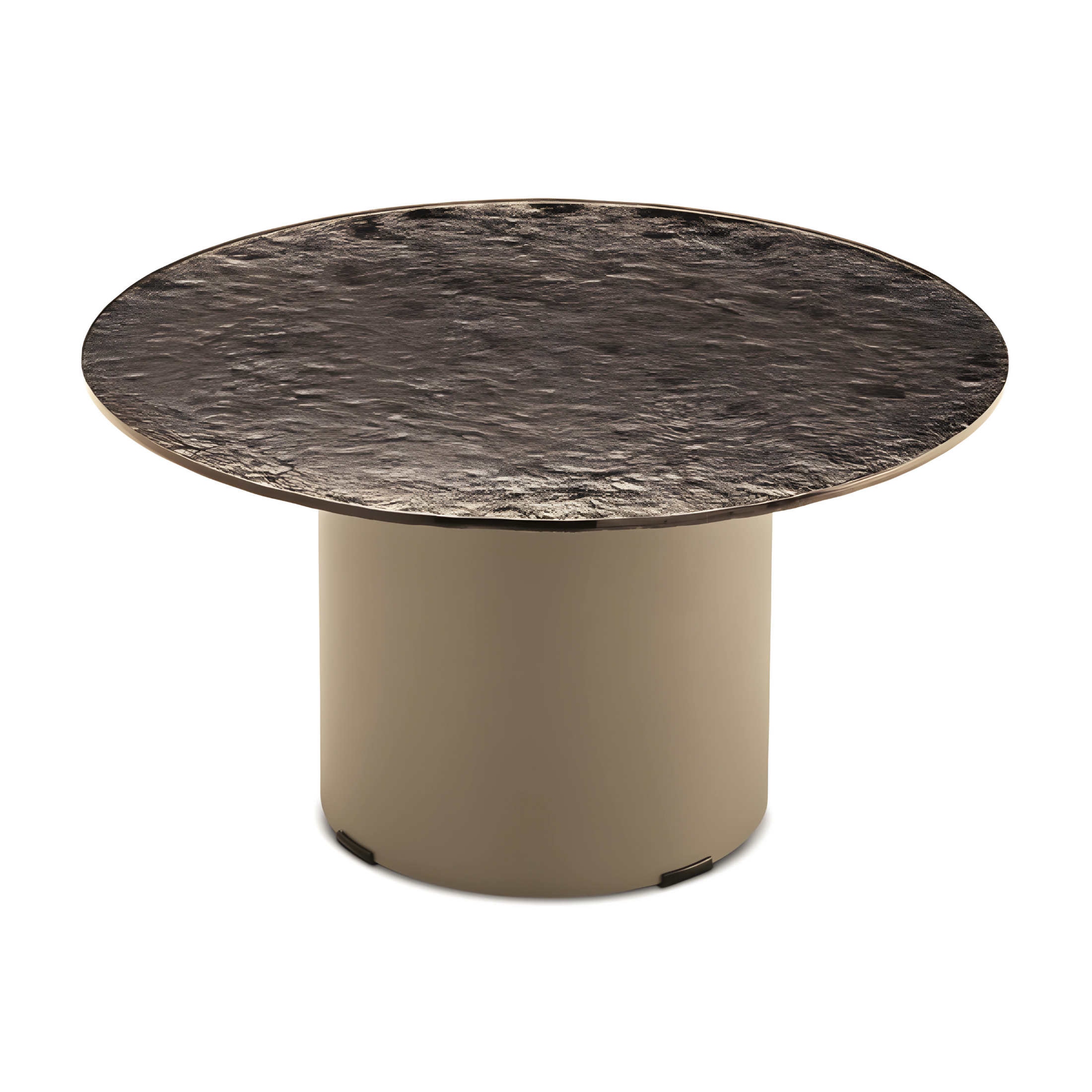 Table basse ronde "Dixon" avec piètement en métal et plateau en verre