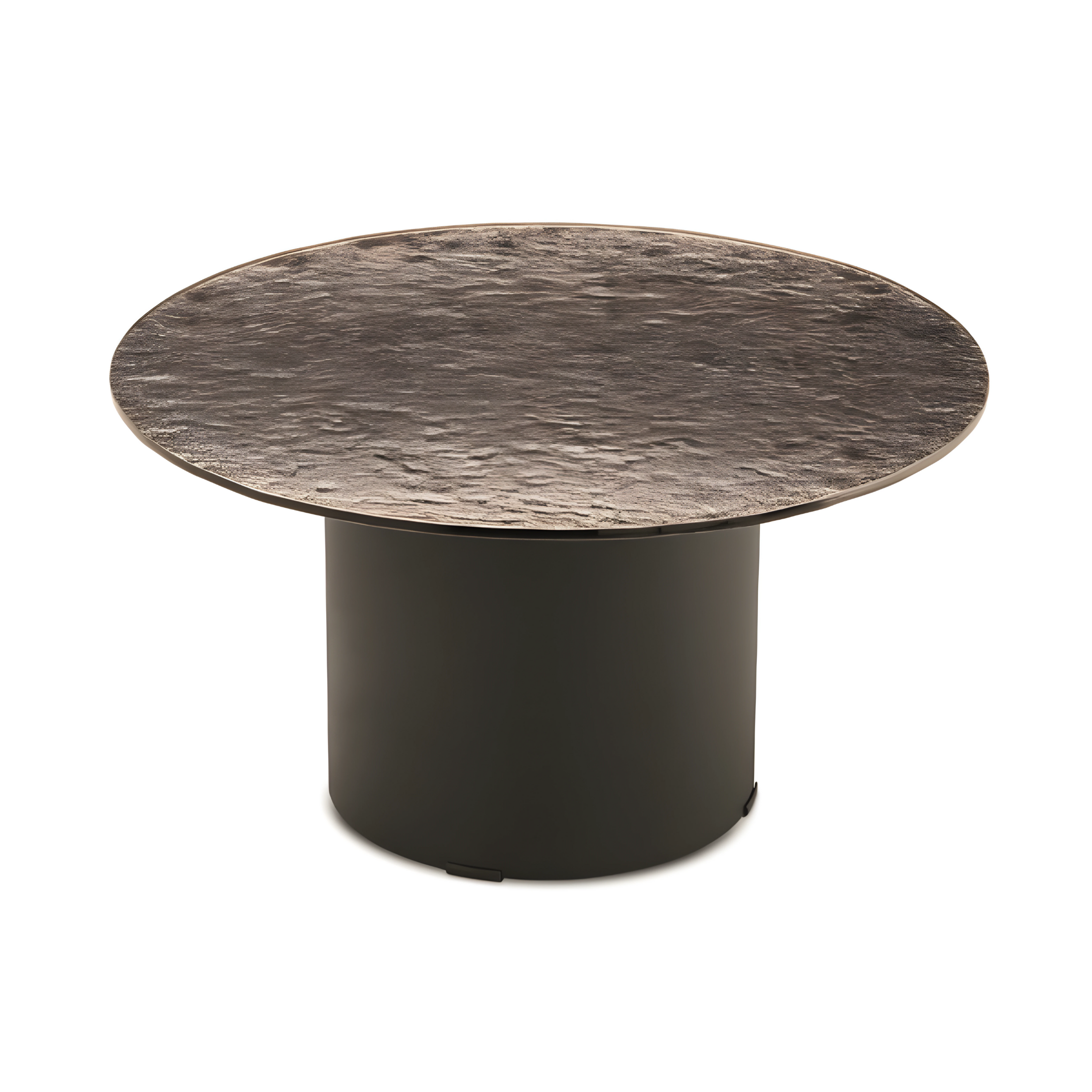 Table basse ronde "Dixon" avec piètement en métal et plateau en verre