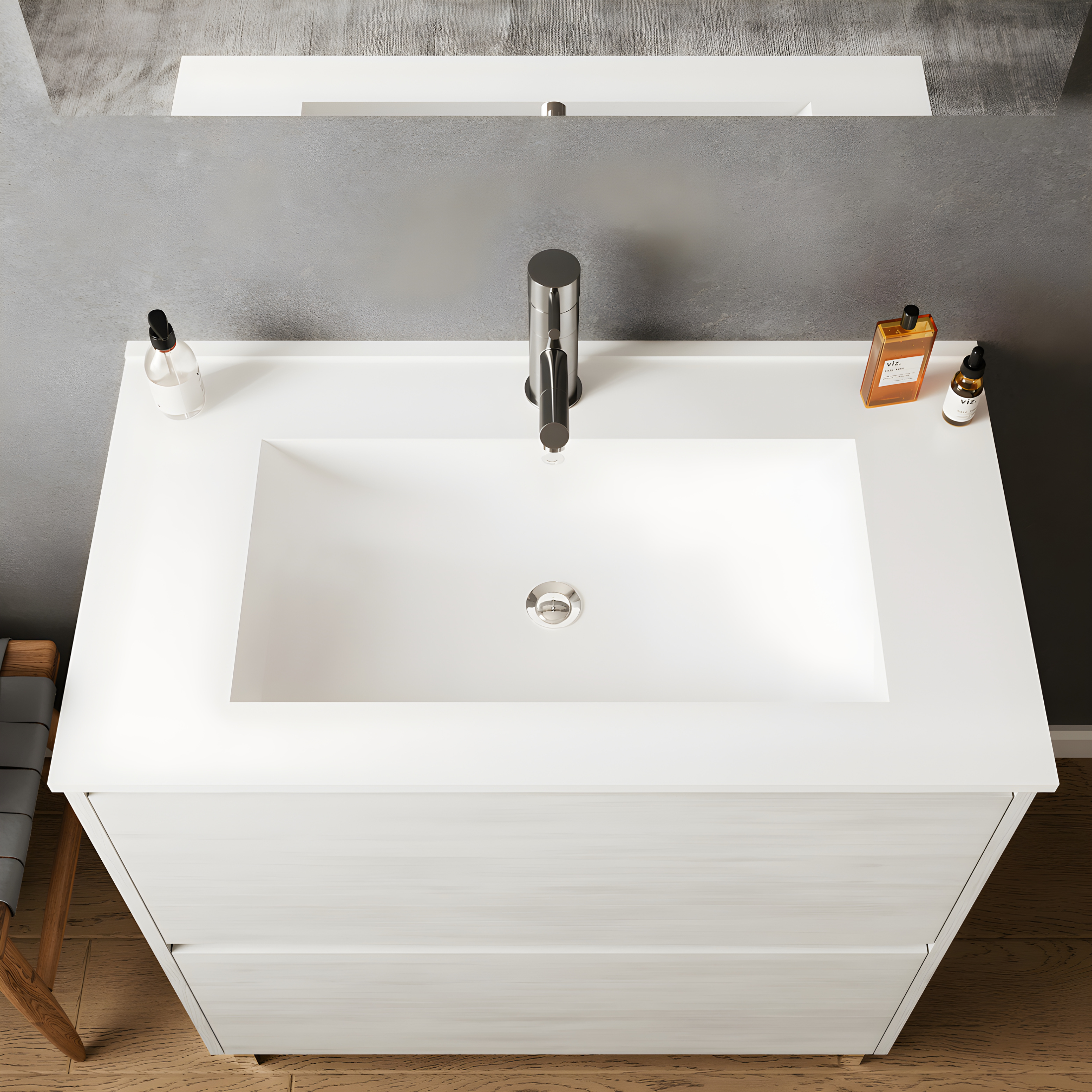 Set mobile da bagno moderno "Elorin" in legno con lavabo e specchio LED