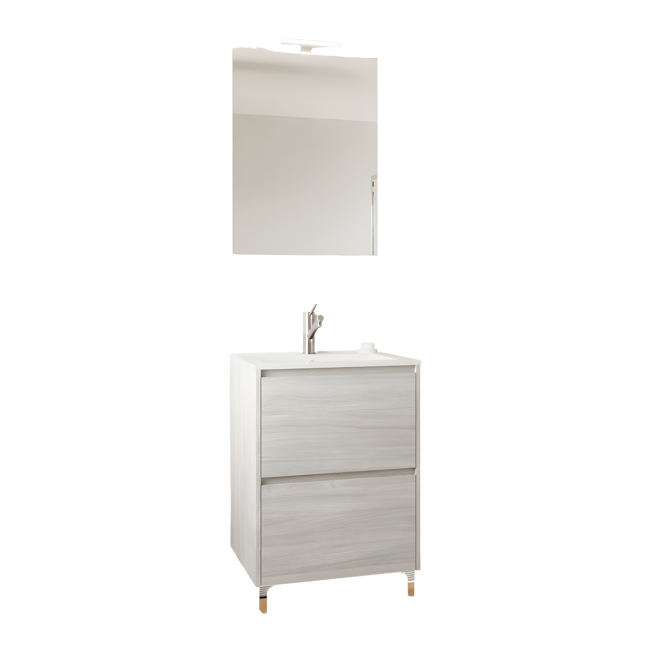 Set mobile da bagno moderno "Elorin" in legno con lavabo e specchio LED