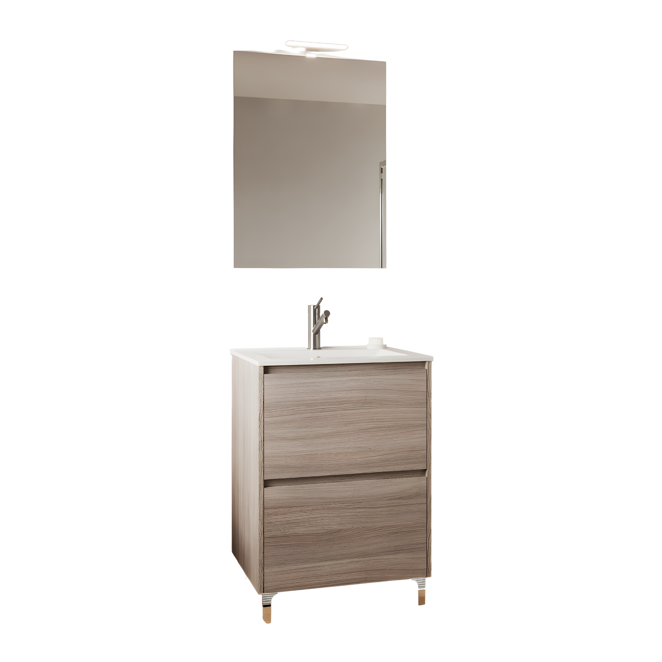 Set mobile da bagno moderno "Elorin" in legno con lavabo e specchio LED