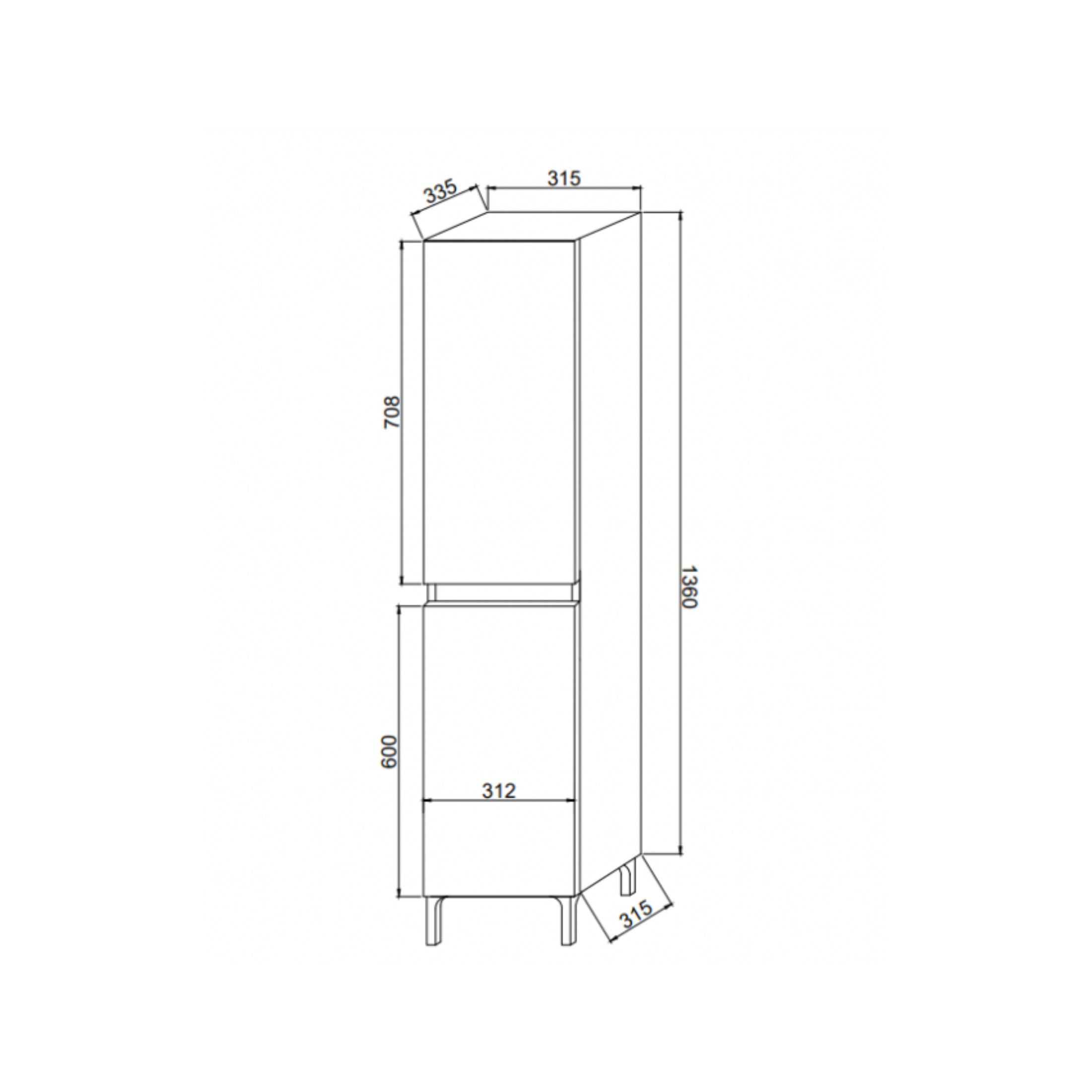 Colonna da bagno a terra "Elorin" a 2 ante e ripiani in vetro cm 36x34 150h