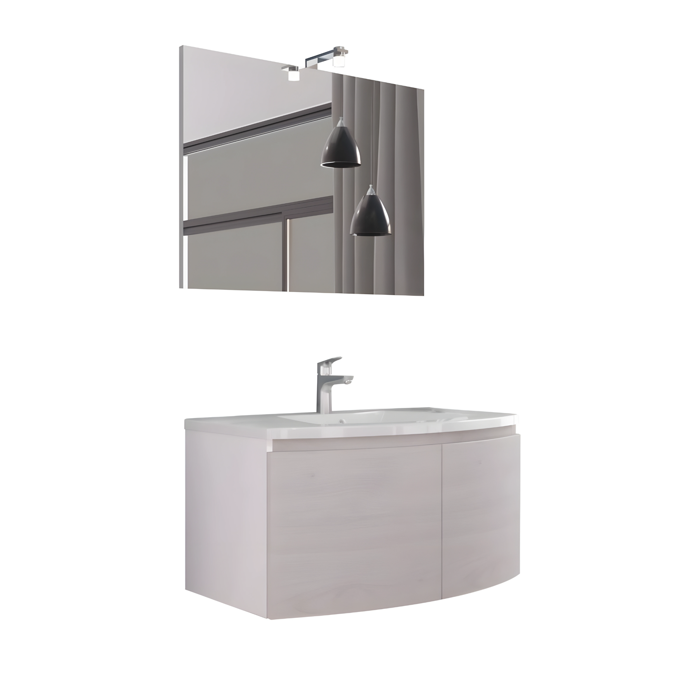 Mobile sospeso da bagno "Ettore" a 2 ante con specchio LED e lavabo in ceramica cm 80x49 42h