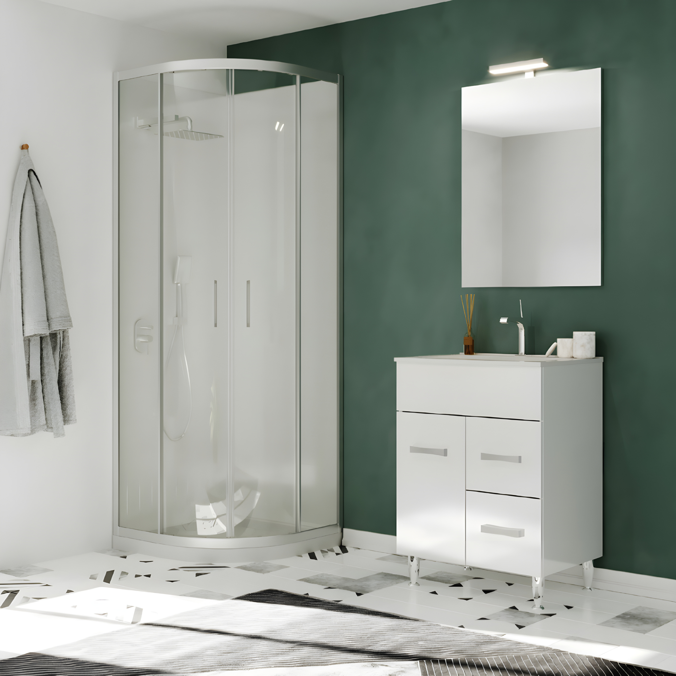 Mobile da bagno "Elendir" con lavabo in ceramica integrato maniglie piedini cromati