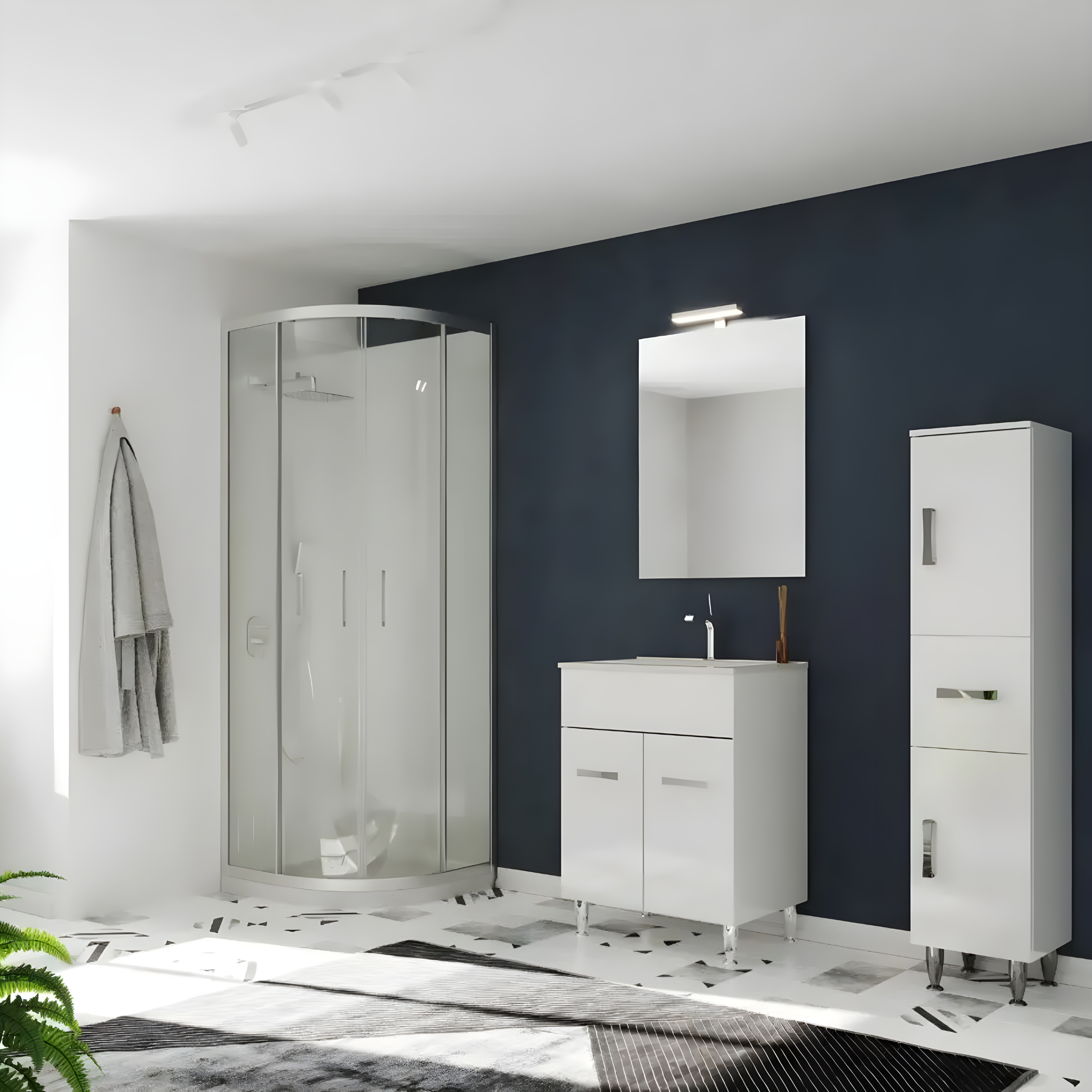 Mobile da bagno "Elendir" con lavabo in ceramica integrato maniglie piedini cromati