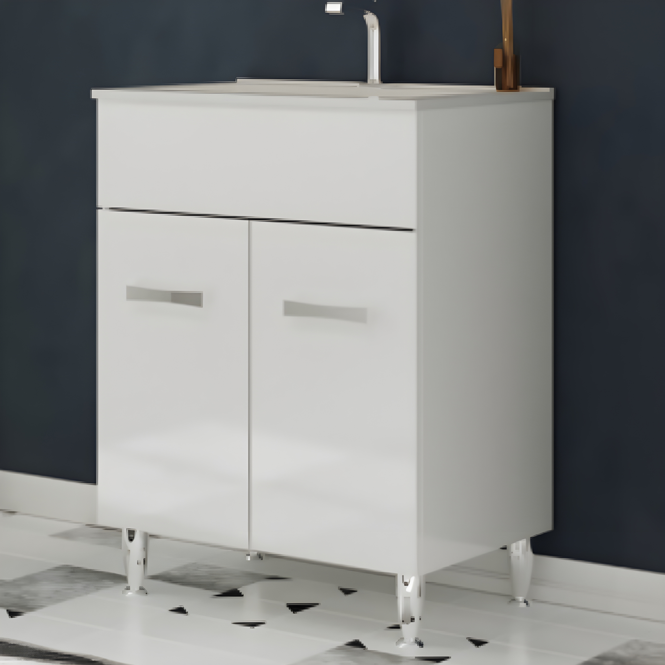 Mobile da bagno "Elendir" con lavabo in ceramica integrato maniglie piedini cromati