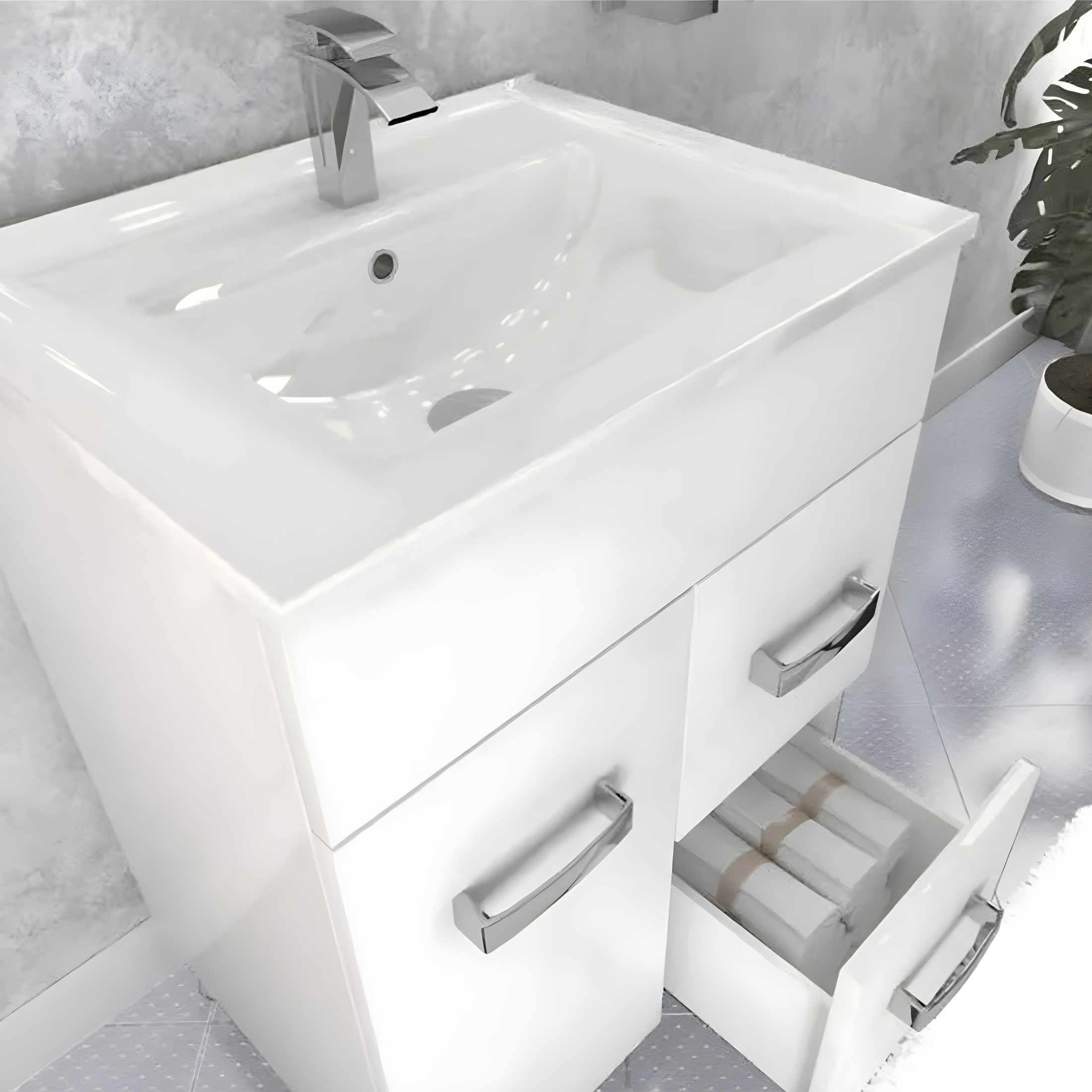 Mobile da bagno "Elendir" con lavabo in ceramica integrato maniglie piedini cromati