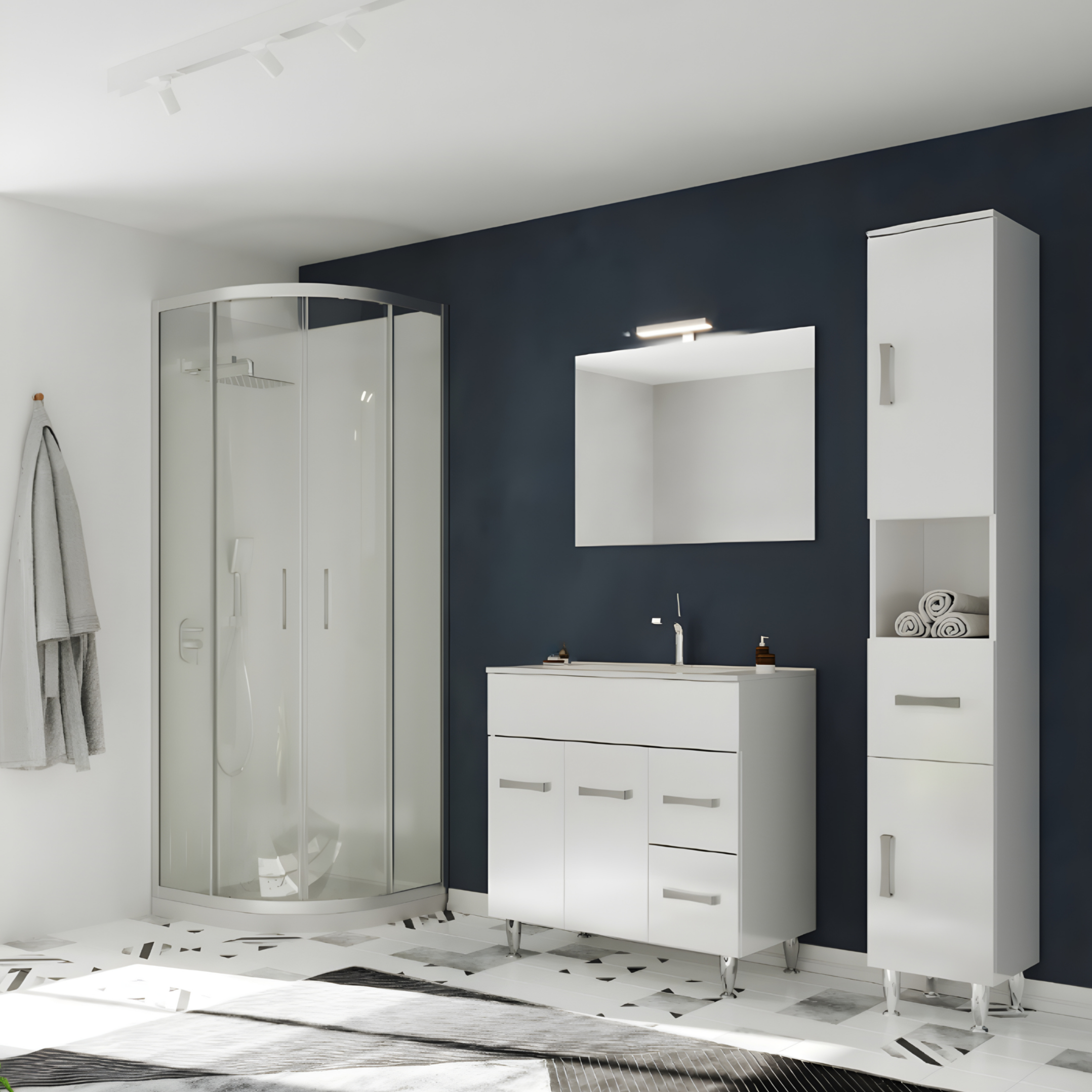 Mobile da bagno "Elendir" con lavabo in ceramica integrato maniglie piedini cromati