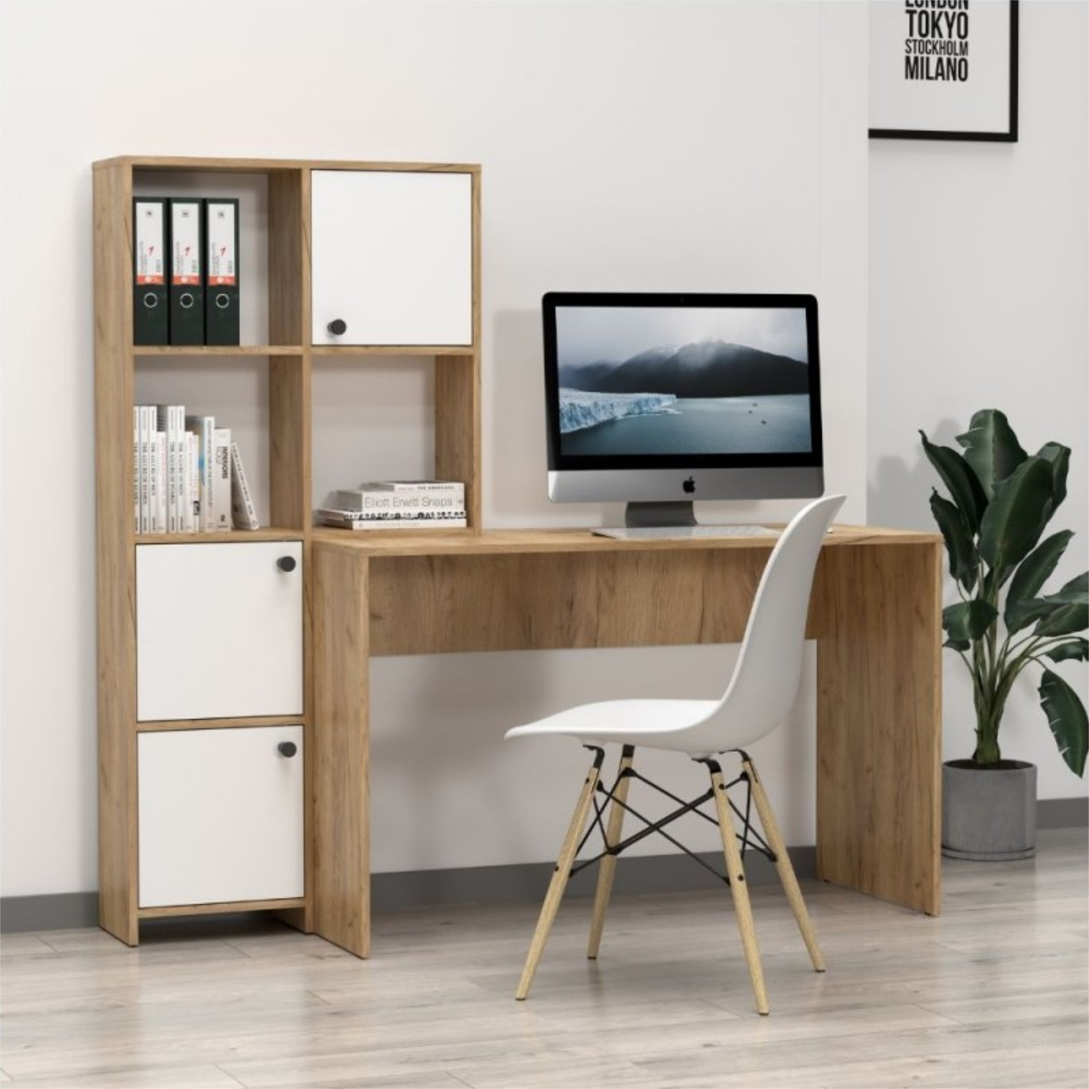 Scrivania con libreria moderna "Eternal" versatile cm 156x55 71h