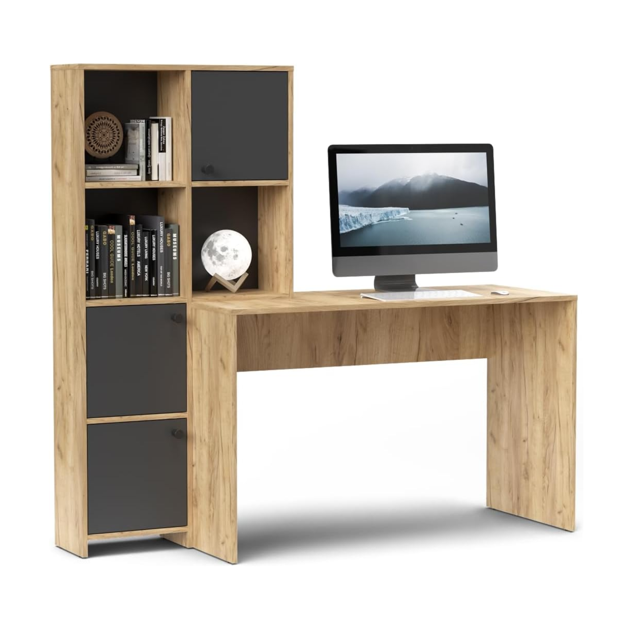 Scrivania con libreria moderna "Eternal" versatile cm 156x55 71h