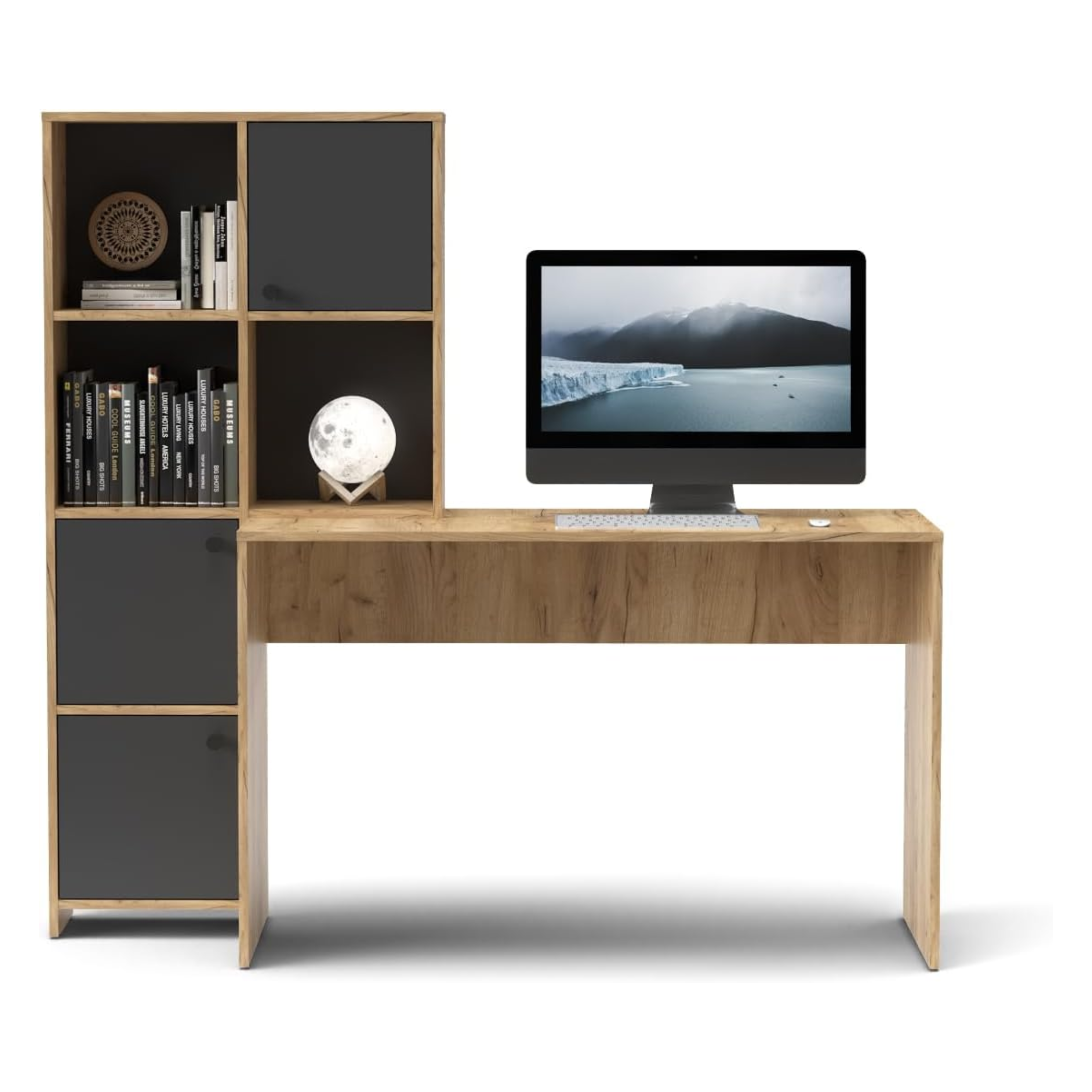 Scrivania con libreria moderna "Eternal" versatile cm 156x55 71h