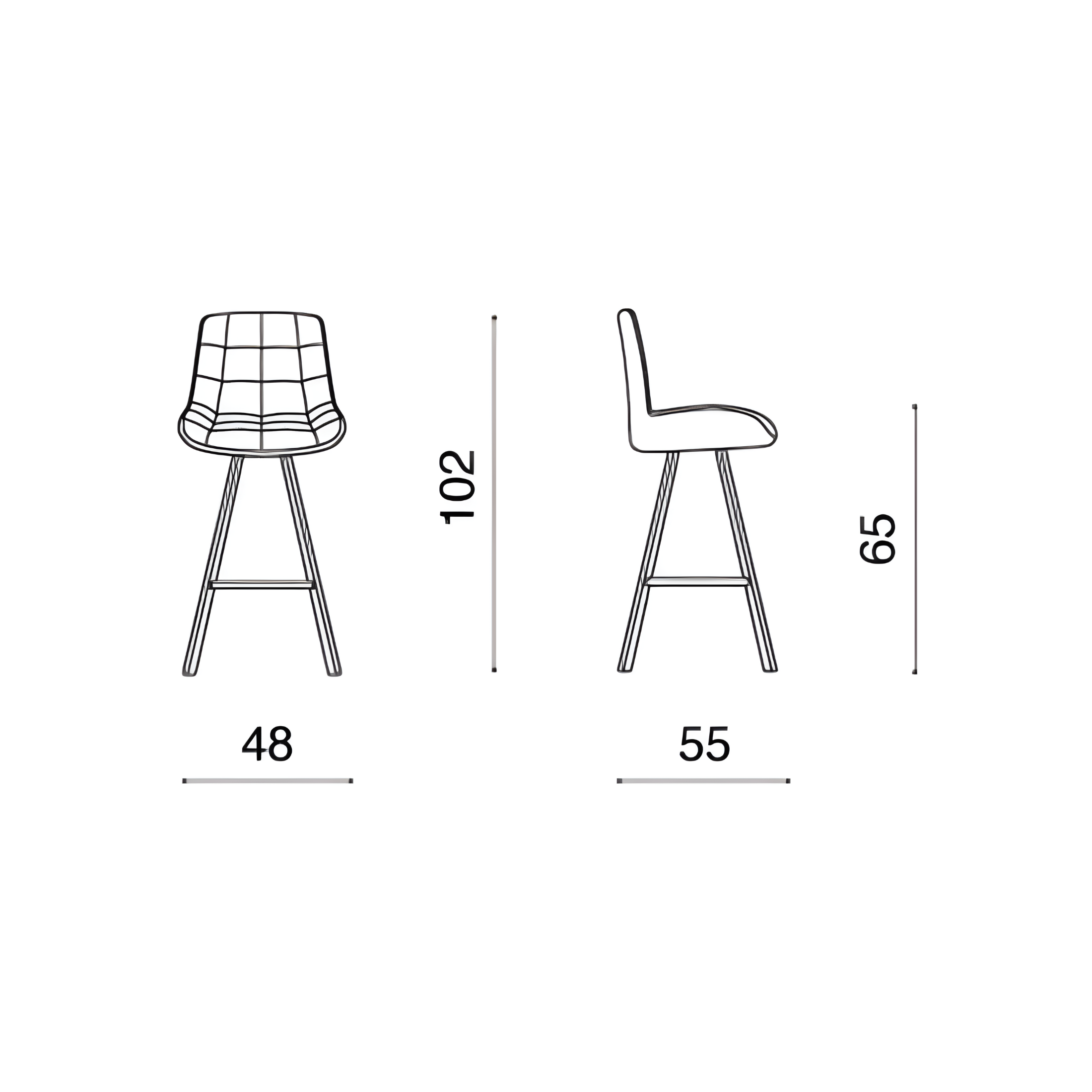 Tabouret rembourré "Friedic", structure métal noir 48x55 cm 102h