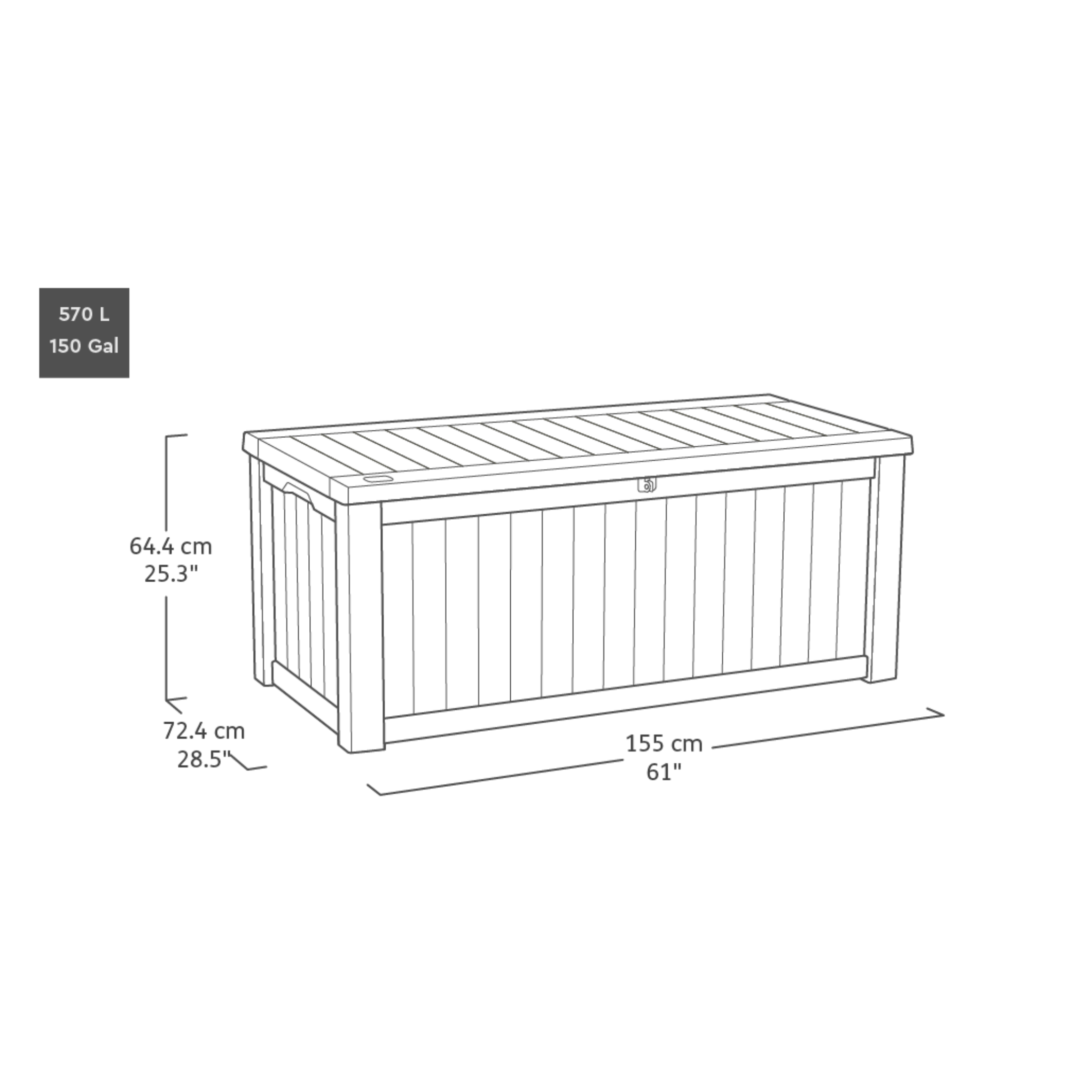 Baule da giardino "Betù" marrone frassino resistente cm 151,7x72,5 70h