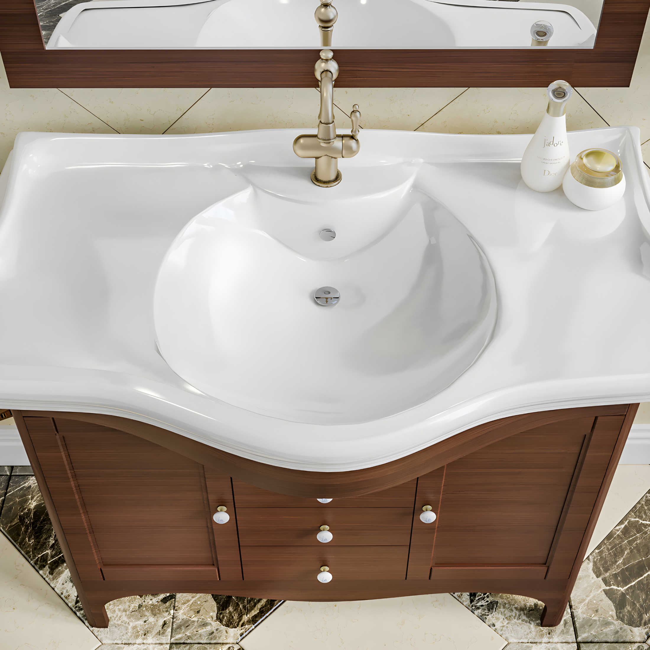 Mobile da bagno "Loxen115" dal design classico con lavabo integrato in ceramica e specchio