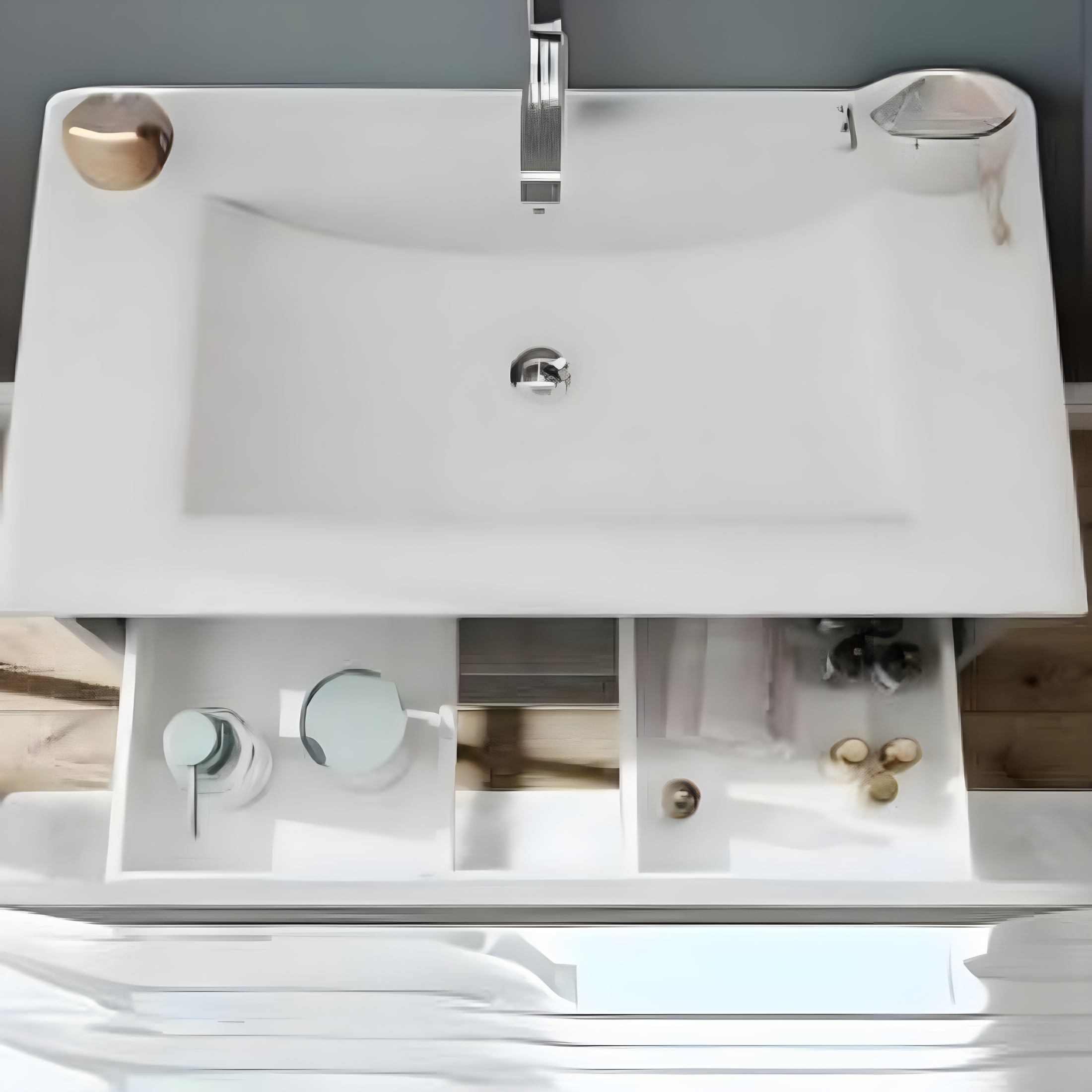 Mobile da bagno sospeso "Lunaris4" con vano contenitore lavabo integrato e specchio LED