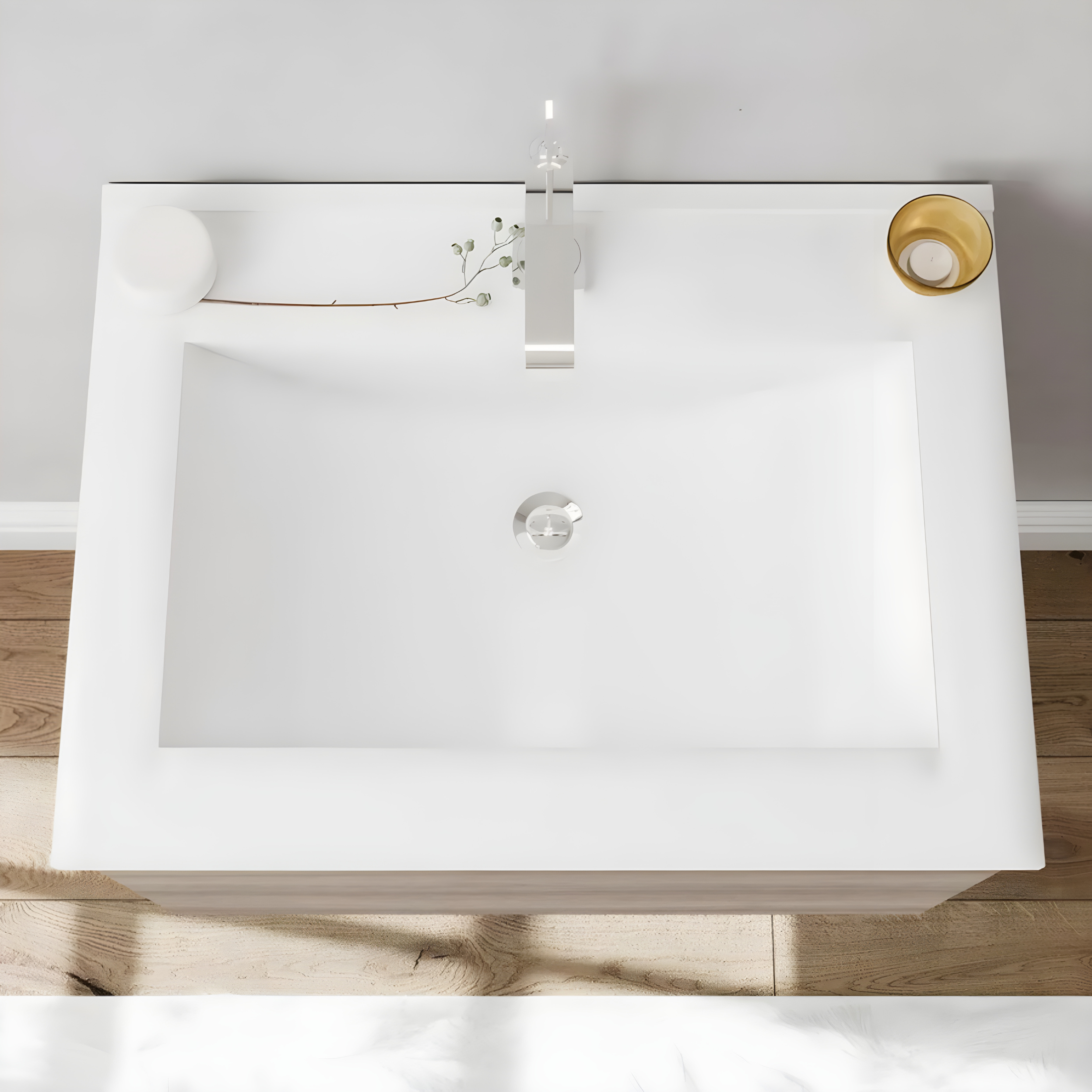 Mobile da bagno sospeso "Lunaris4" con vano contenitore lavabo integrato e specchio LED