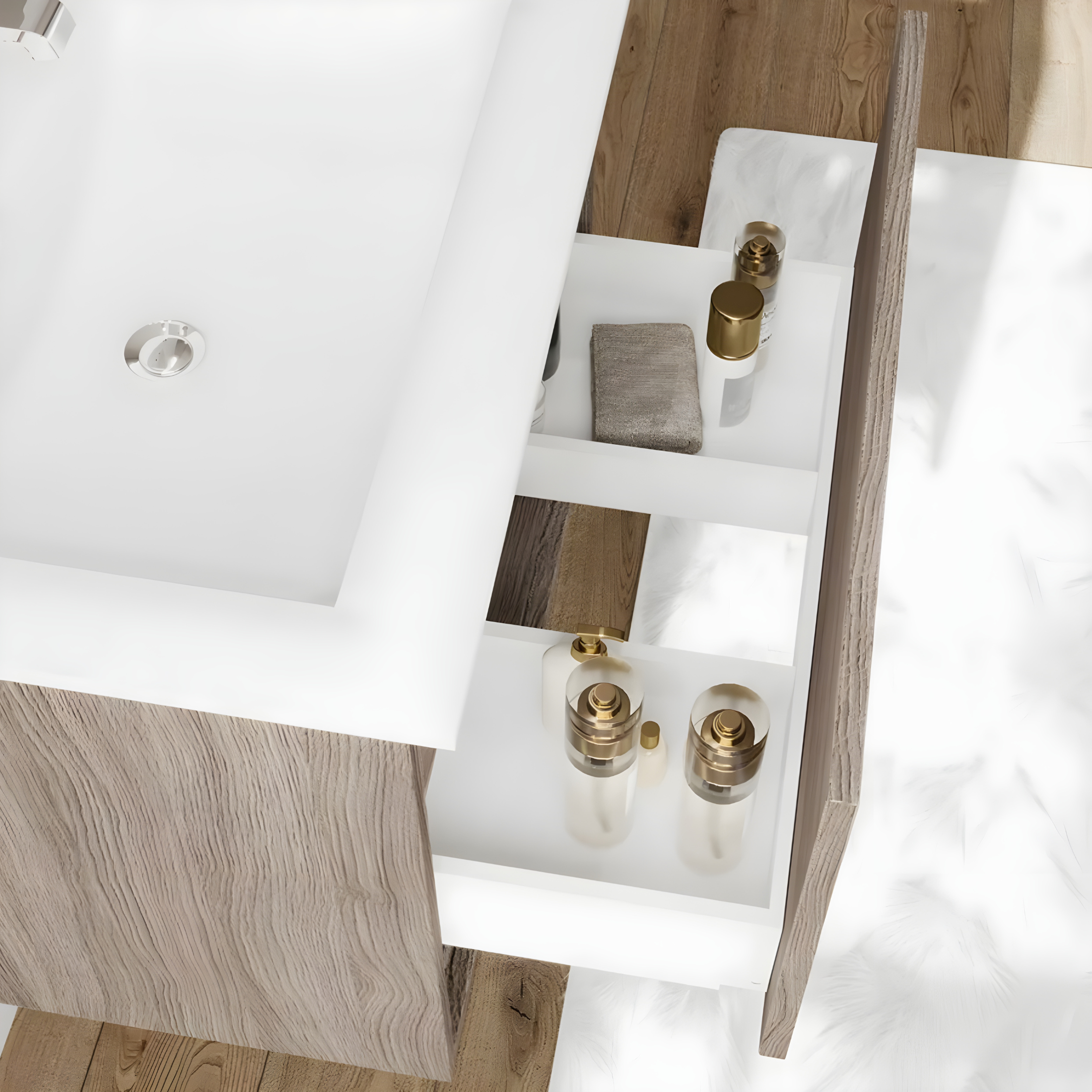 Mobile da bagno sospeso "Lunaris4" con vano contenitore lavabo integrato e specchio LED