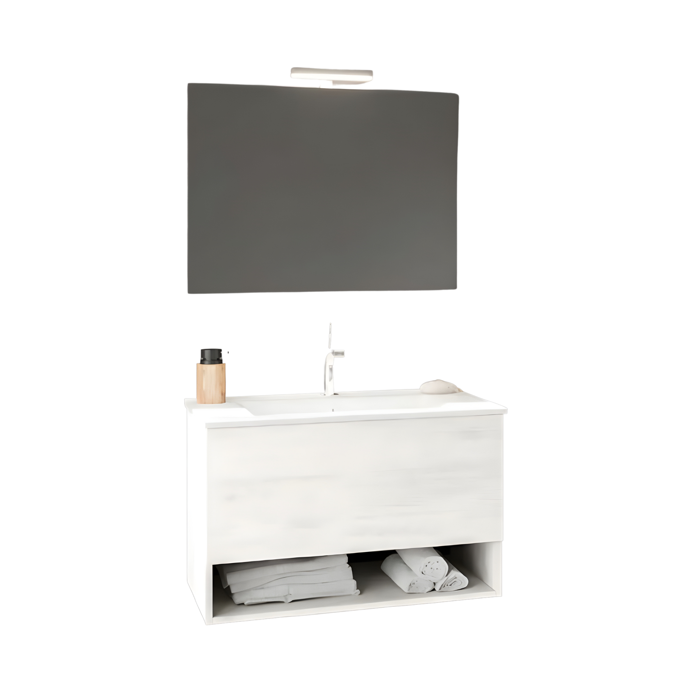 Mobile da bagno sospeso "Lunaris4" con vano contenitore lavabo integrato e specchio LED