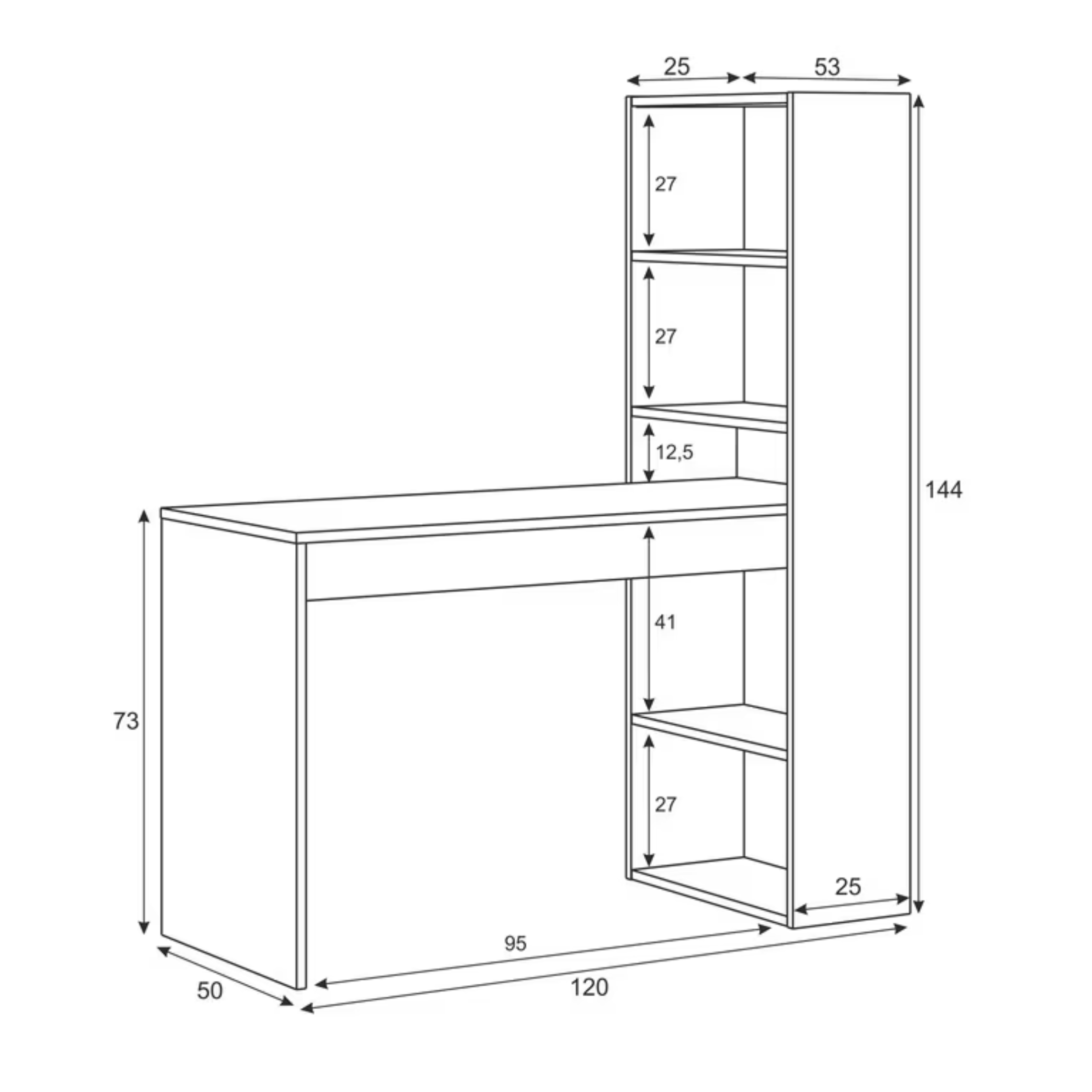 Scrivania con libreria "Lexi Star" multifunzione bianco e rovere cm 120x53 144h