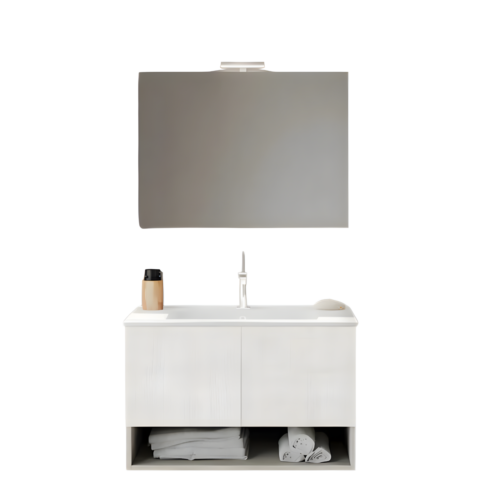 Mobile da bagno sospeso "Lunaris2" con lavabo integrato a 2 ante moderno con specchio LED