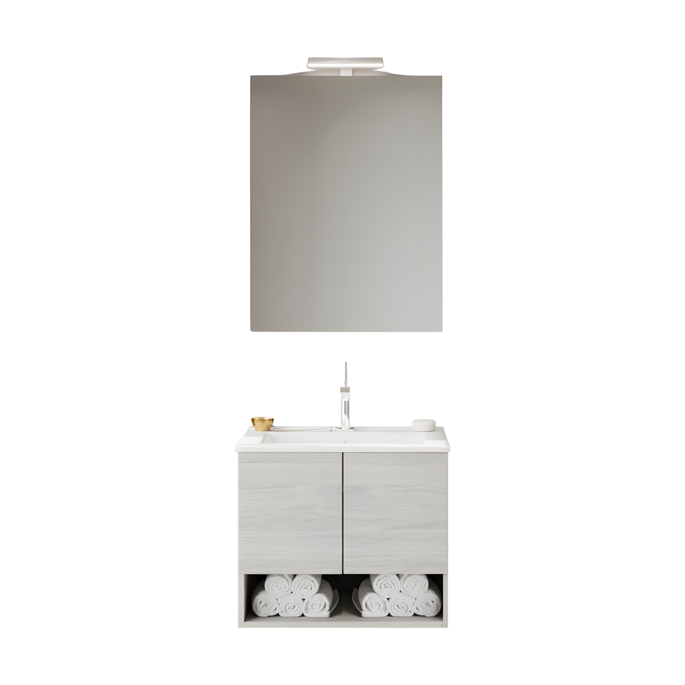 Mobile da bagno sospeso "Lunaris2" con lavabo integrato a 2 ante moderno con specchio LED