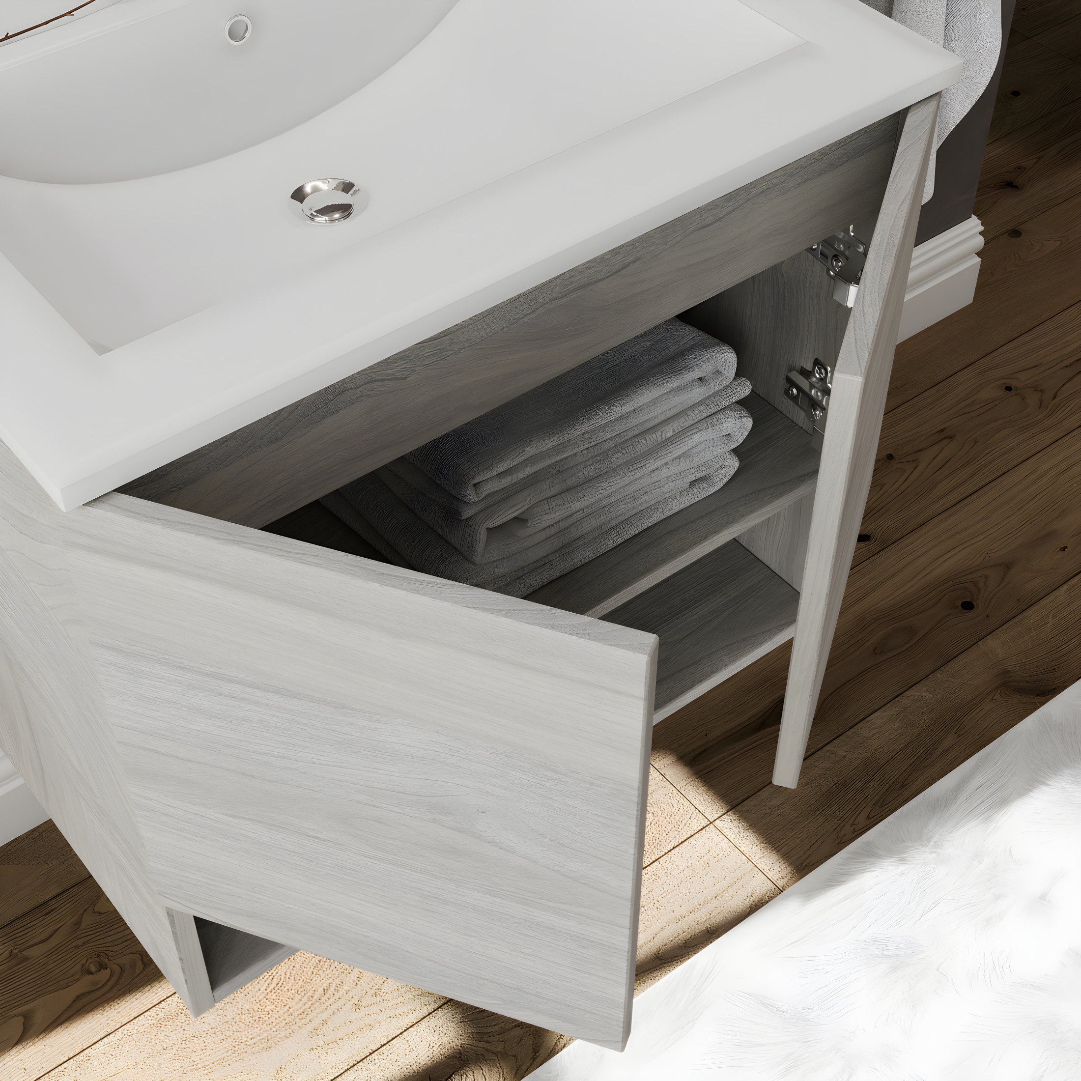 Mobile da bagno sospeso "Lunaris2" con lavabo integrato a 2 ante moderno con specchio LED