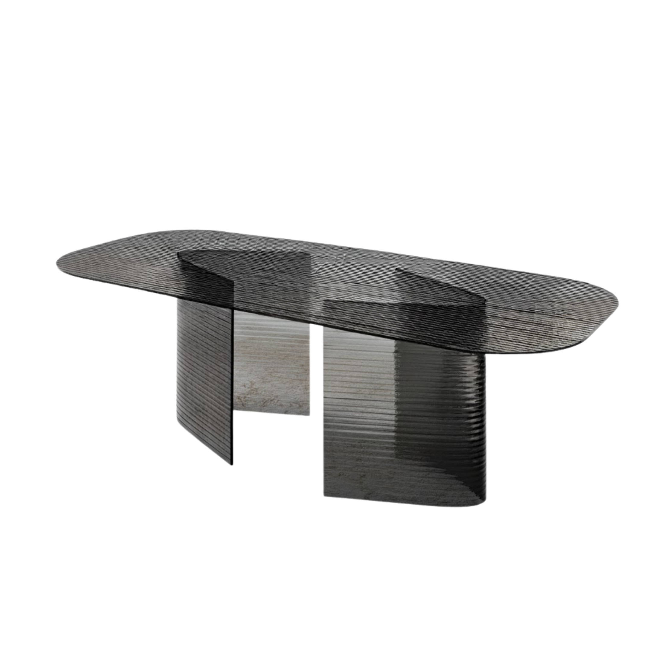Tavolo rettangolare fisso "Lovely"  rigato trasparente con gambe in vetro cm 240x120 77h