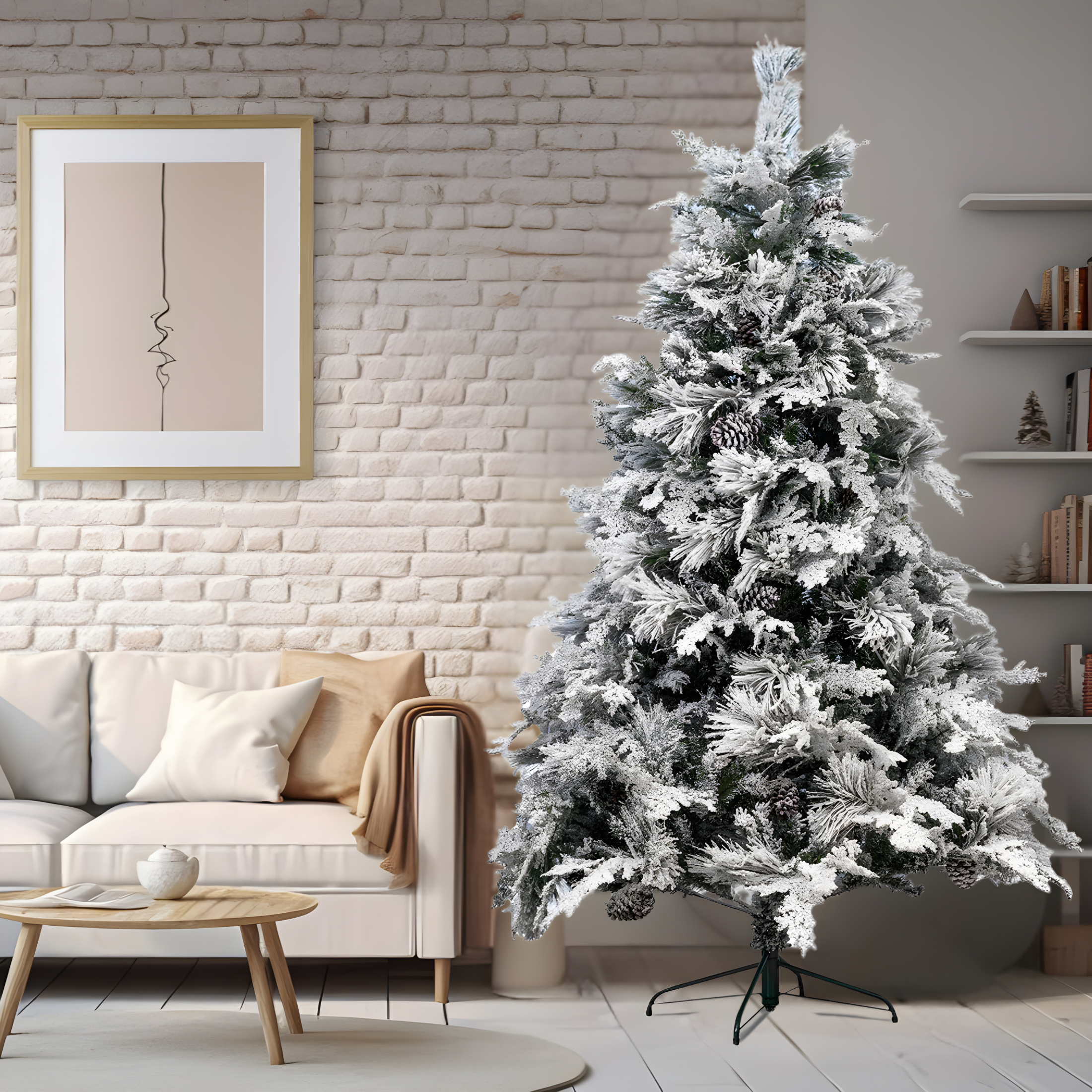 Albero di Natale innevato con pigne "Nevischio" in PE effetto Real Touch + PP cm 240h