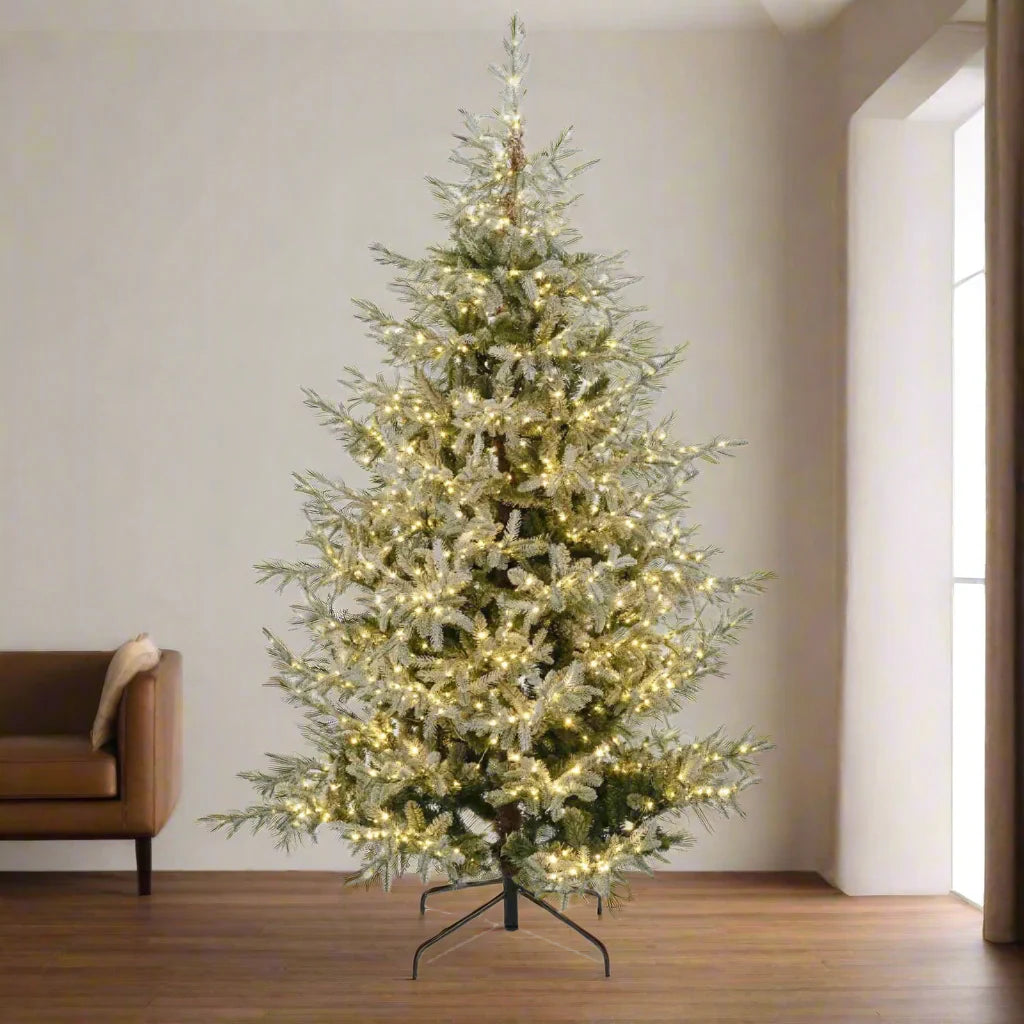 Albero di Natale innevato "Sistem flok" 270cm con micro led in PE effetto Real Touch + PVC + Flock