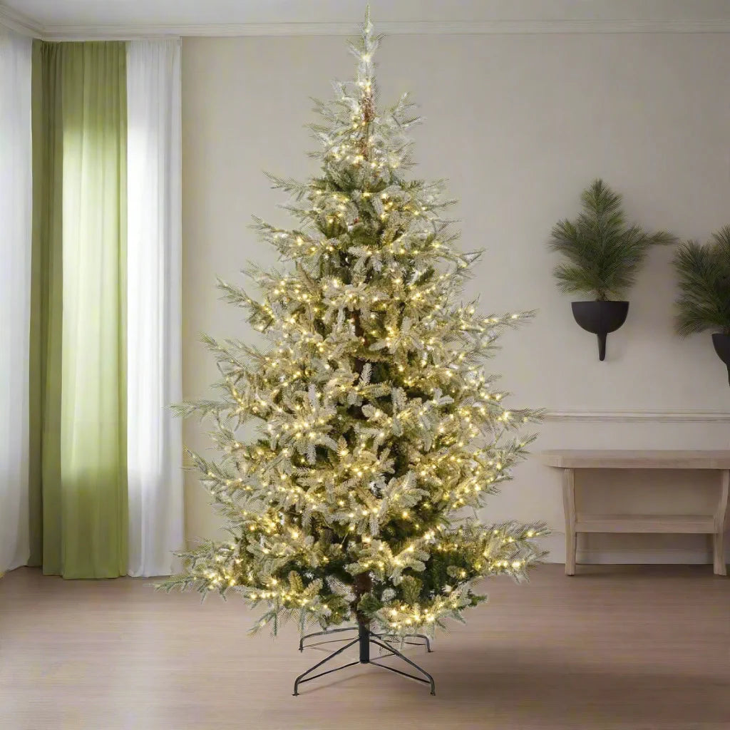 Albero di Natale innevato "Sistem flok" 180cm con micro led in PE effetto Real Touch + PVC + Flock