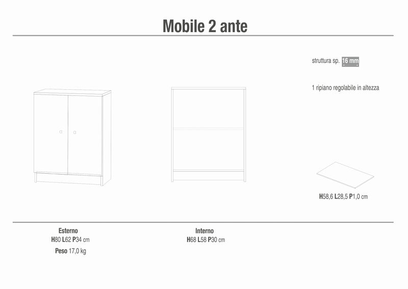 Mobile 2 ante in legno "Esme" moderno da ingresso cm 62x34 80h