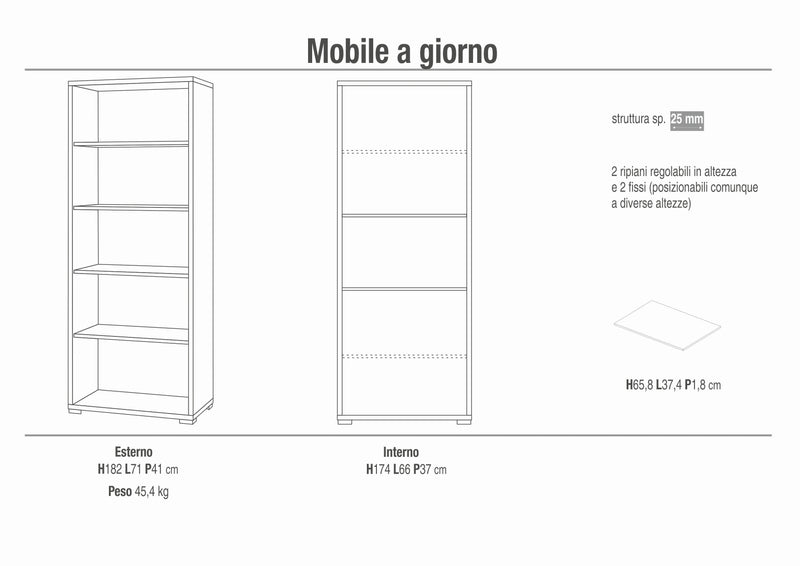 Librería moderna de madera de 5 plantas "Essenza" cm 71x41 182h