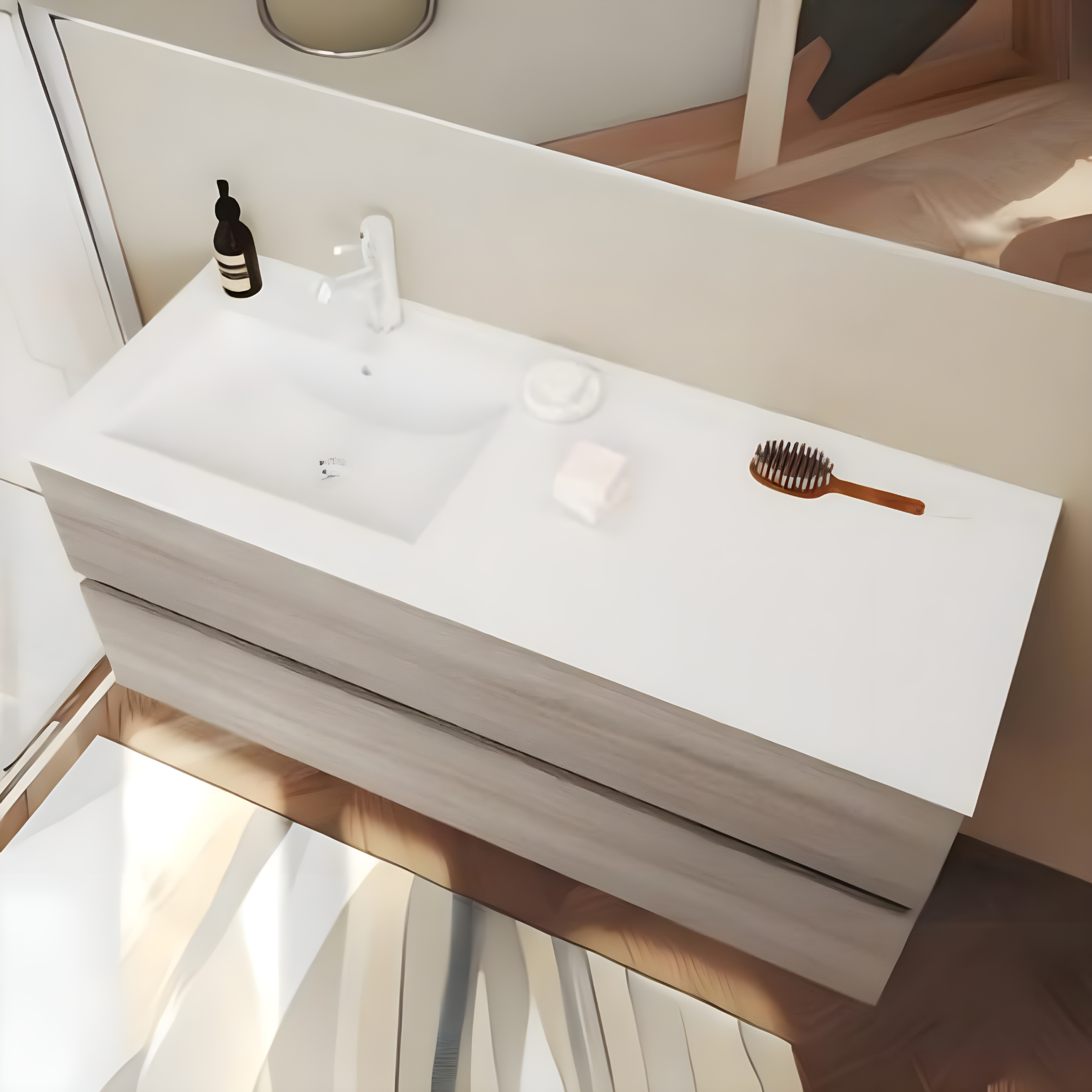 Mobili da bagno sospeso moderno "Tara" con 2 cassetti , lavabo da incasso e specchio LED