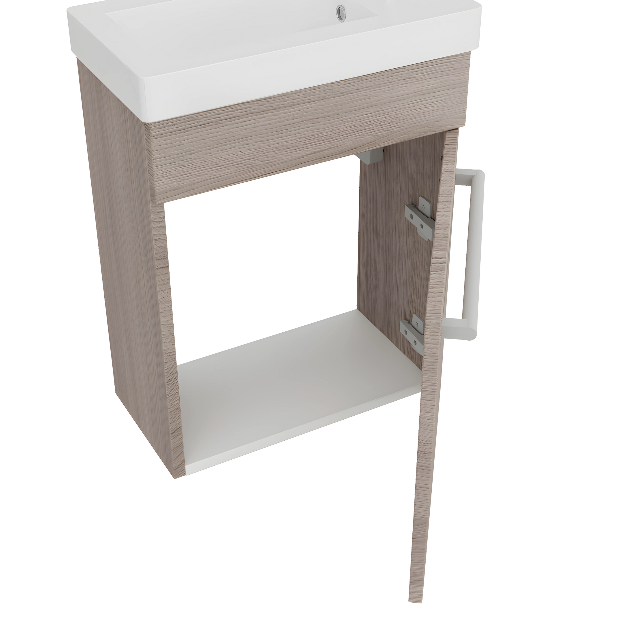 Mobile da bagno sospeso "Kalua" con lavabo in ceramica integrato e specchiera con mensola cm 42x23 105h