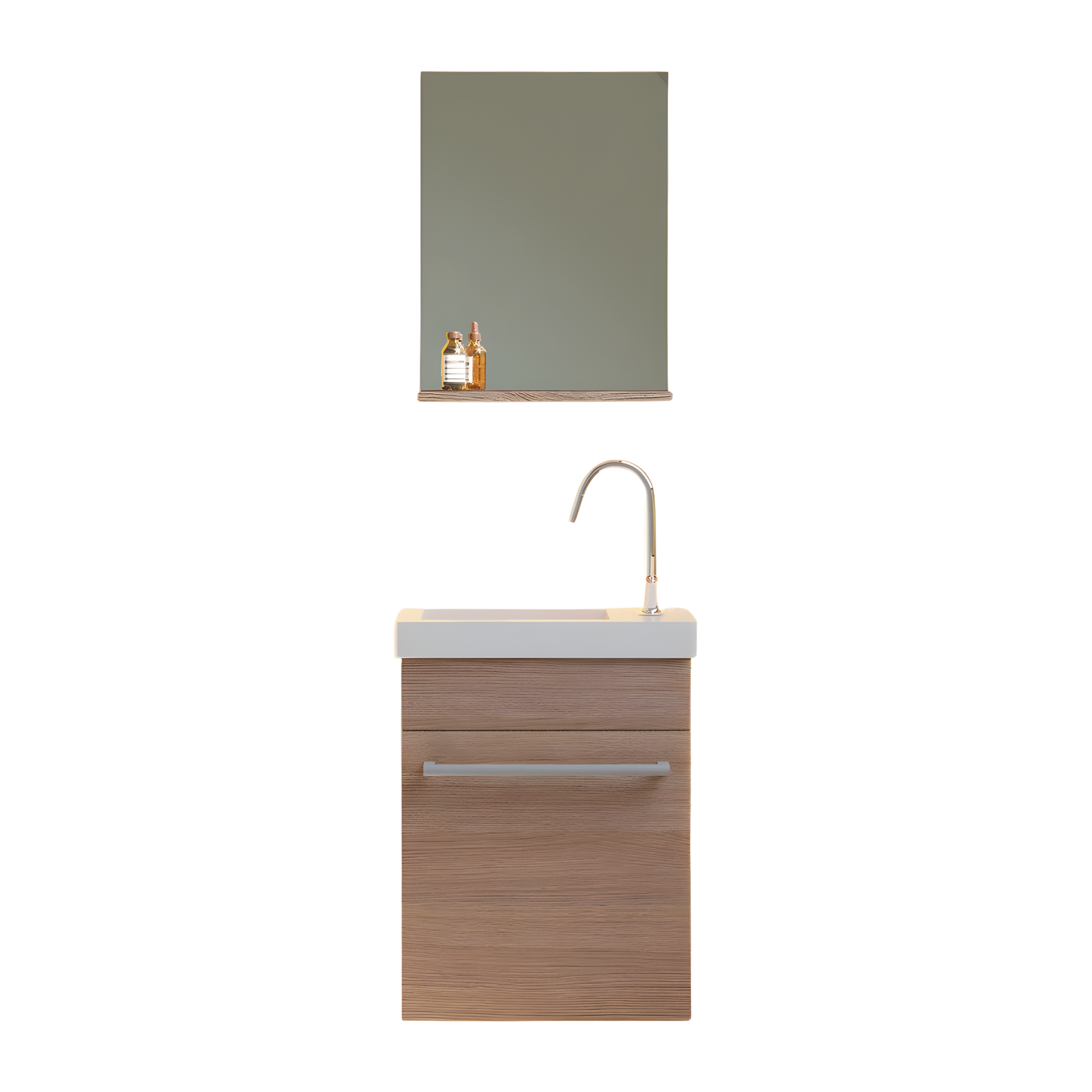 Mobile da bagno sospeso "Kalua" con lavabo in ceramica integrato e specchiera con mensola cm 42x23 105h