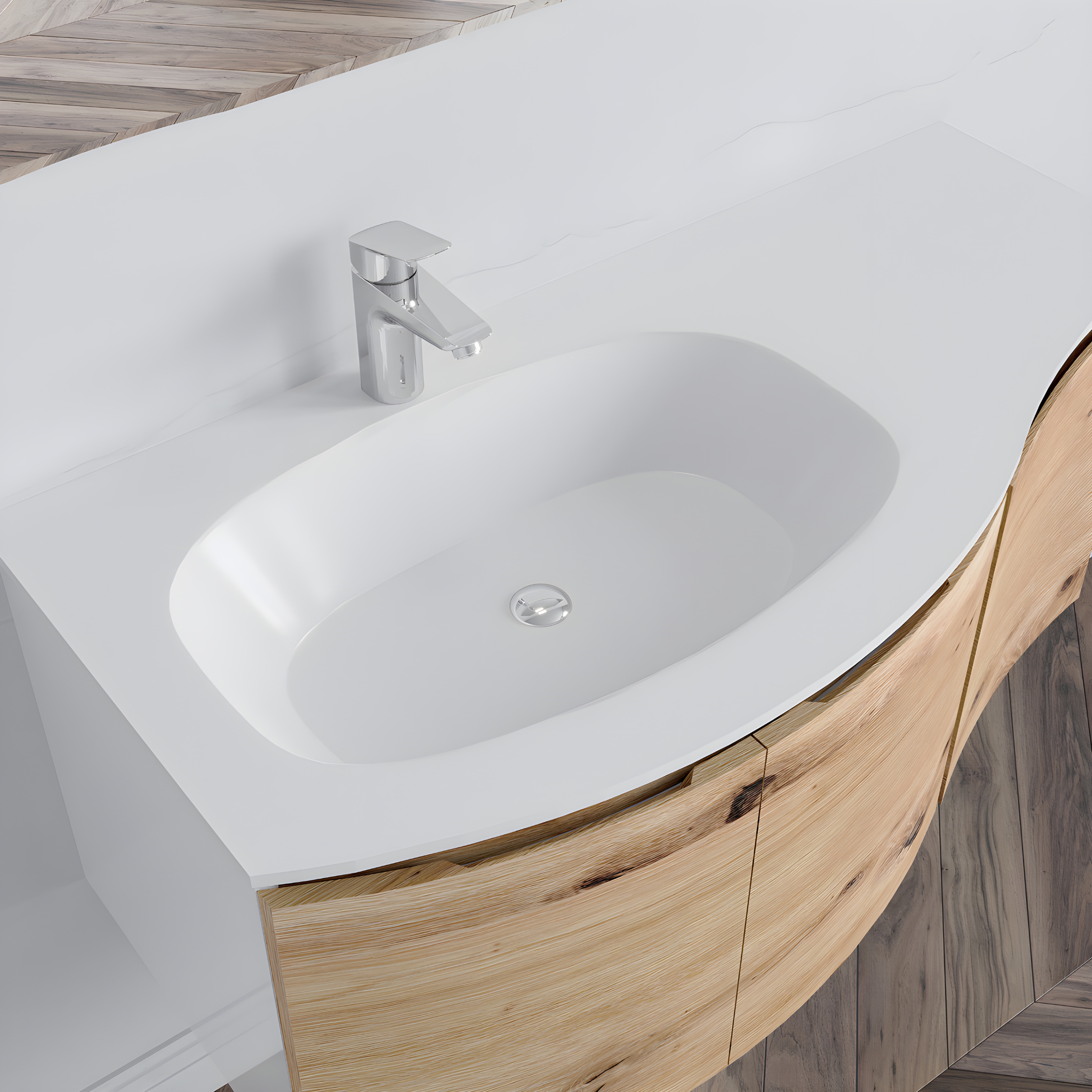 Mobile da bagno sospeso "Malani" 3 ante con specchio LED e lavabo integrato cm 105x50 55h