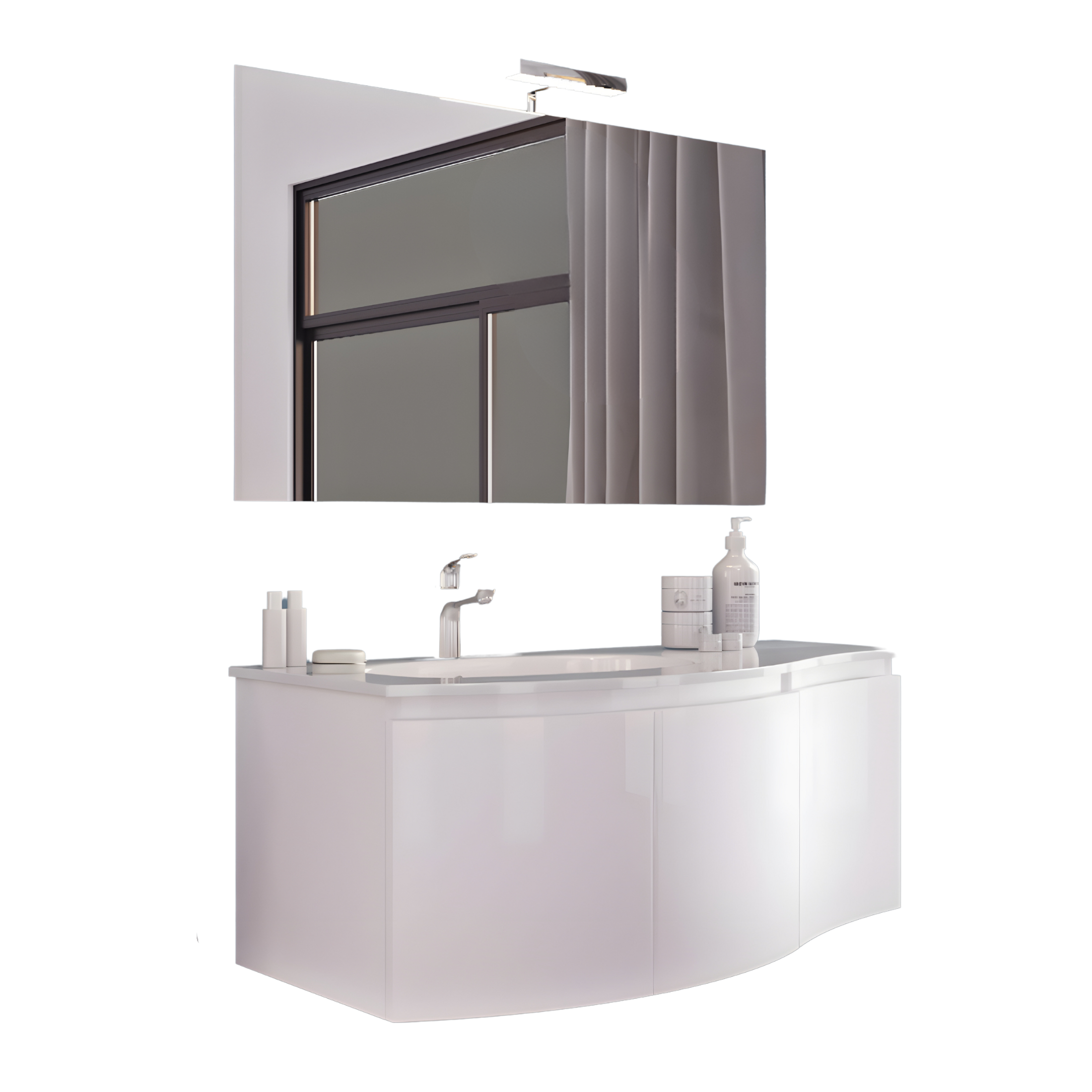 Mobile da bagno sospeso "Malani" 3 ante con specchio LED e lavabo integrato cm 105x50 55h