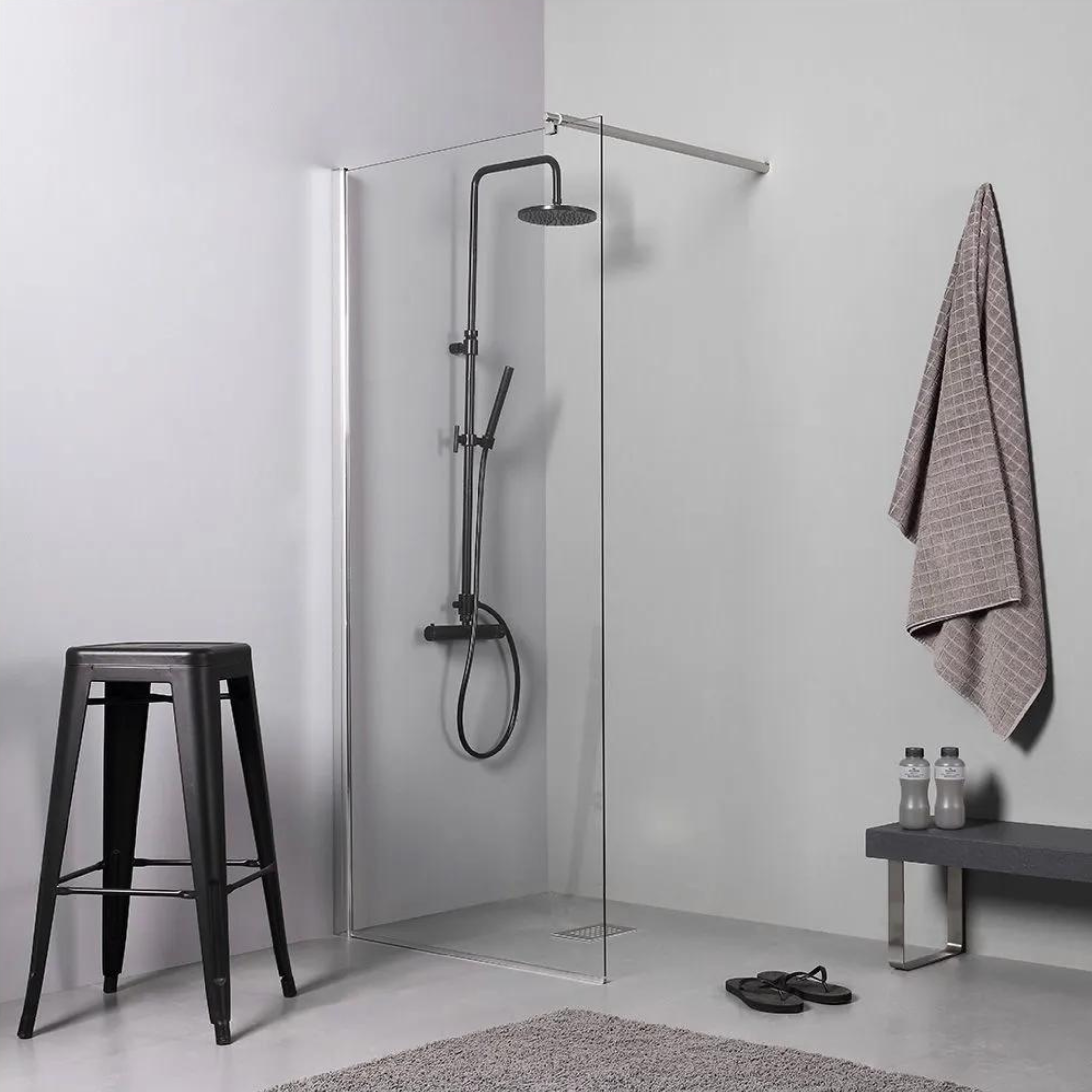 Parete doccia fissa "Walk-In" box bagno moderno in cristallo temperato h 190 cm