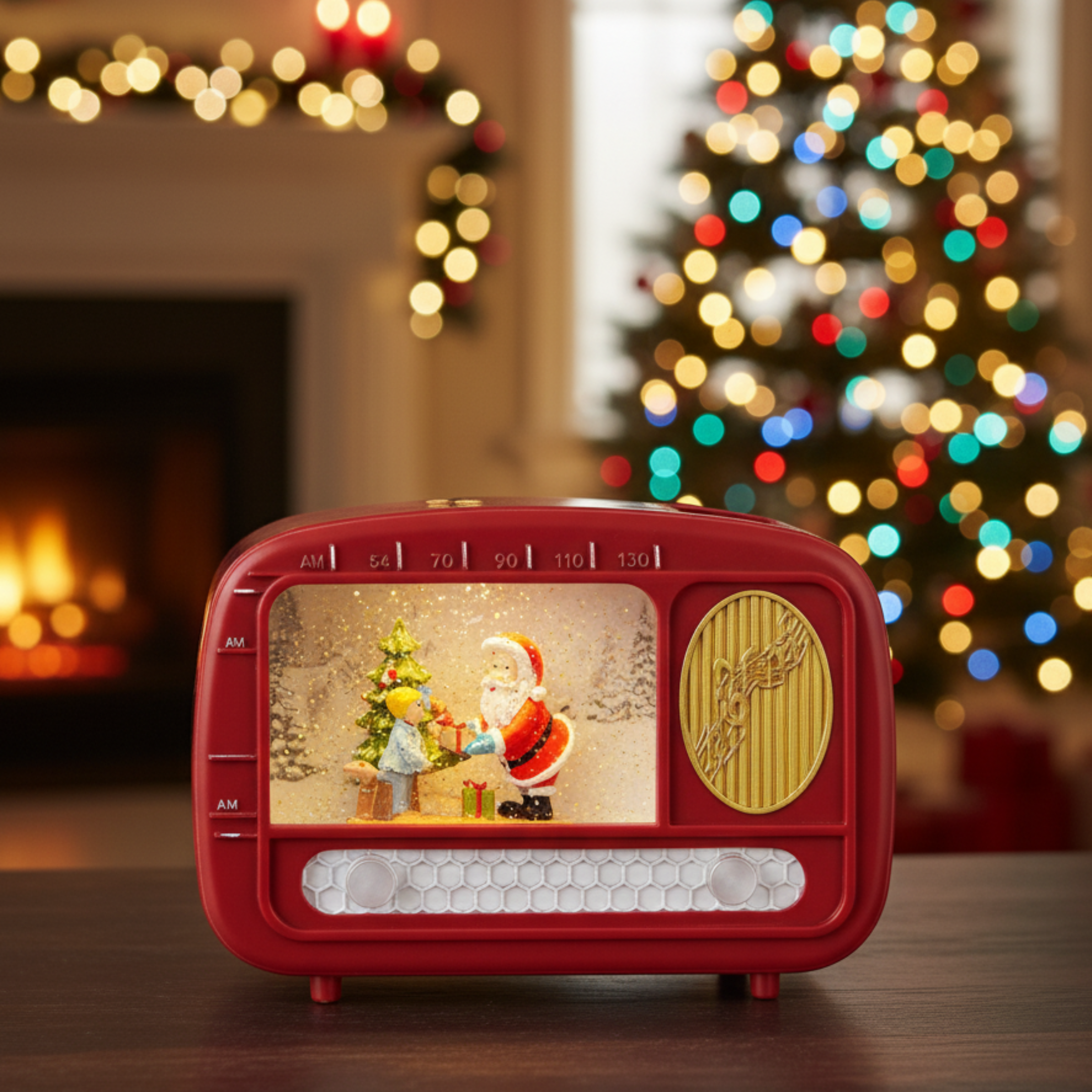 Radio atalizia con acqua compresi led luminosi Babbo Natale cm 22x6,3 15,5h