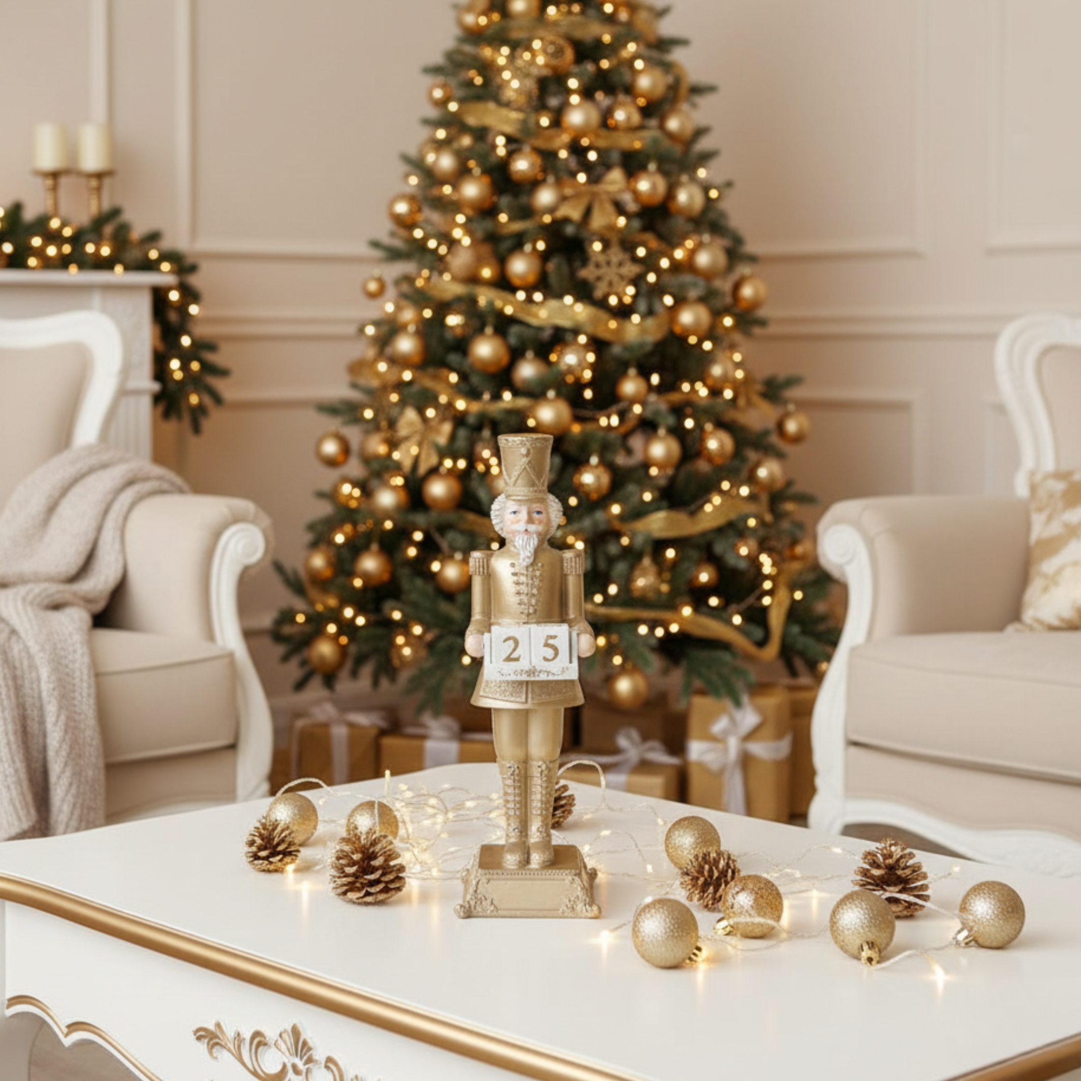 Soldatino decorativo “Edwyn” in poliresina, decorazione natalizia classica e raffinata colore Champagne cm 13,5x13,5x42h