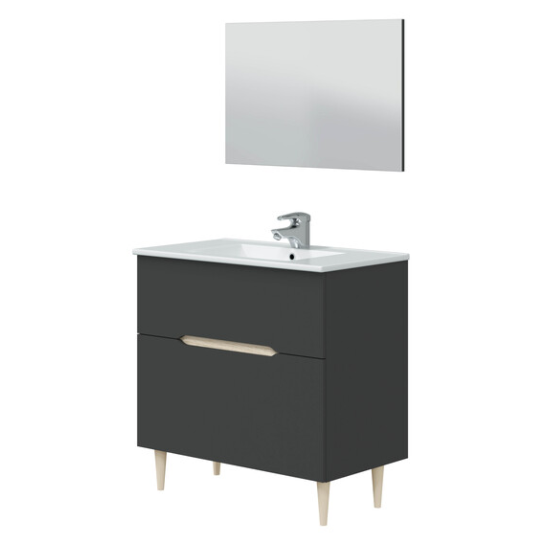 Kit Mobile con lavabo da bagno in legno Denver grigio antracite e rovere