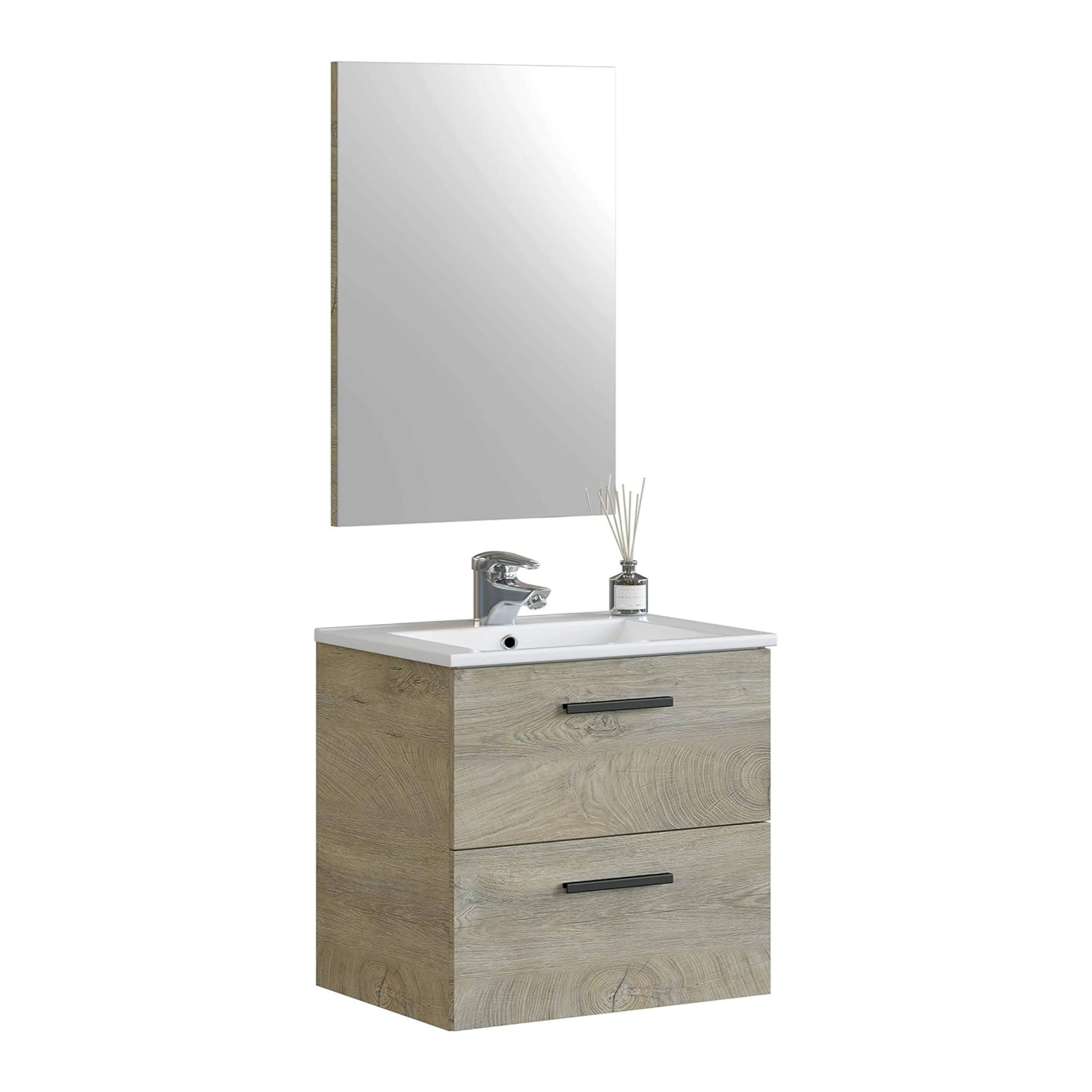 Commode suspendue en bois sous évier avec miroir Aruba 80x45 cm 57h