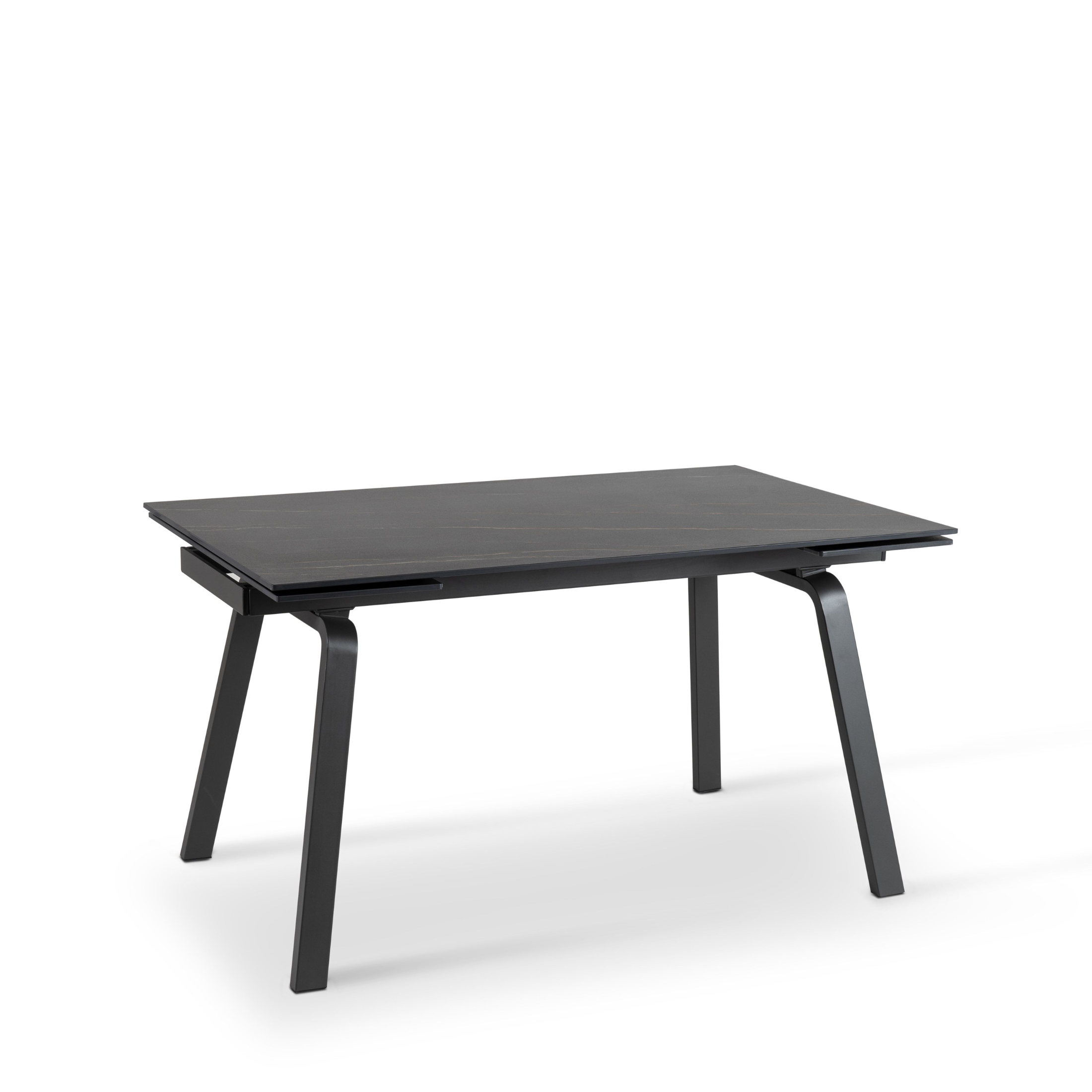 Tavolo allungabile 160/200x90 cm piano in ceramica effetto marmo nero opaco  e gambe in metallo