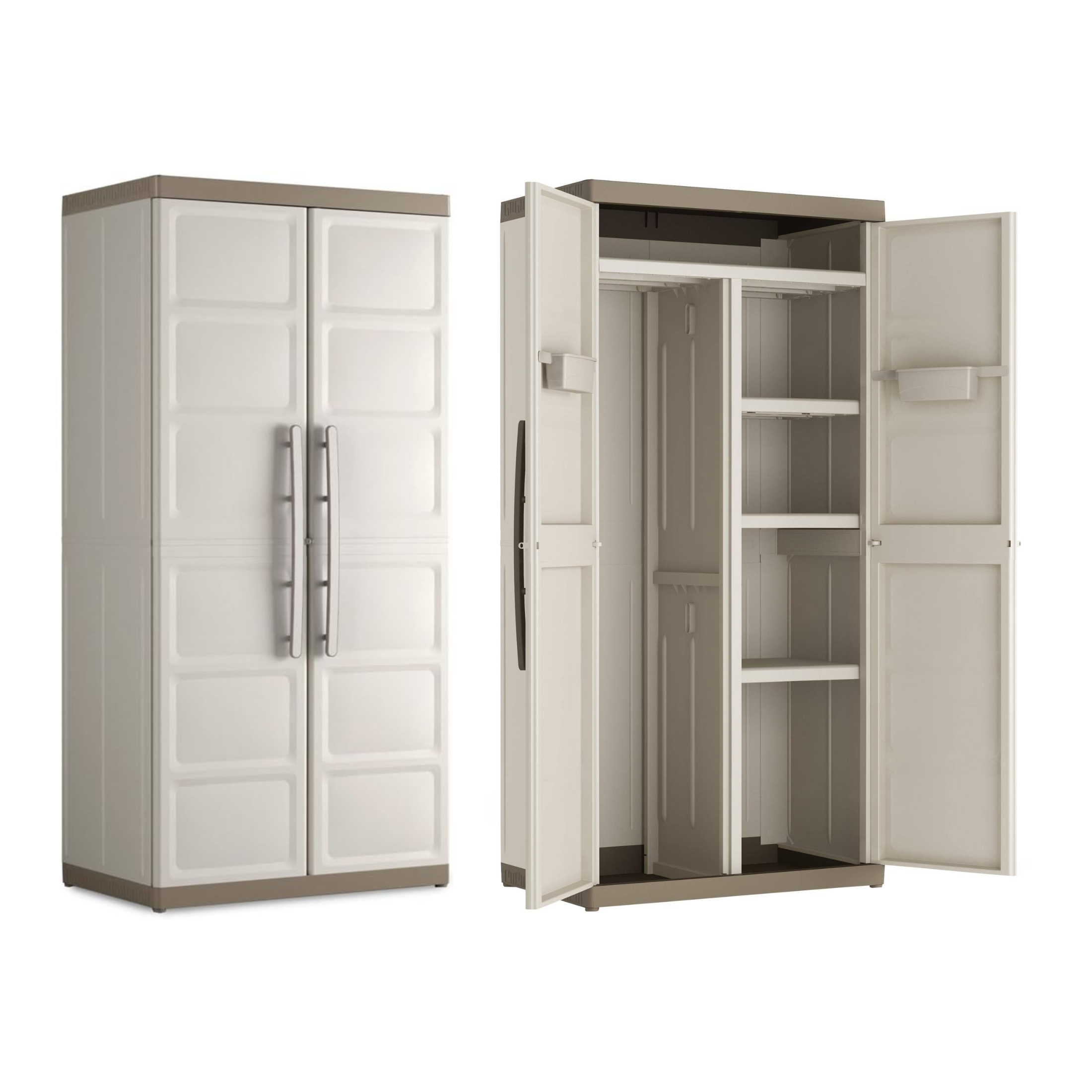 Armario para escobas y almacenaje Bacau de 2 puertas con estantes interiores y pies elevados