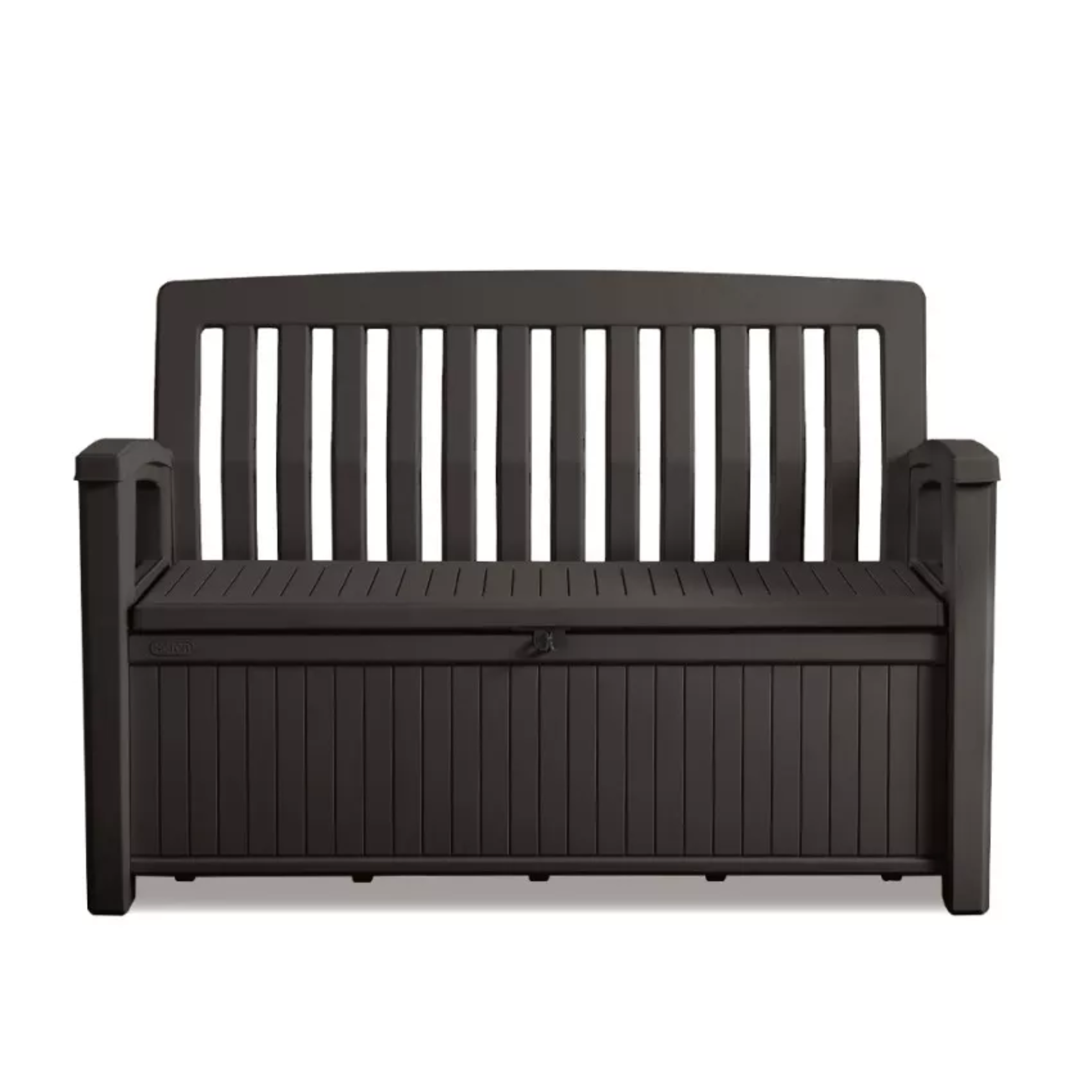 Banc de jardin conteneur extérieur "Patio" effet bois 132,7x61,2 cm 89h