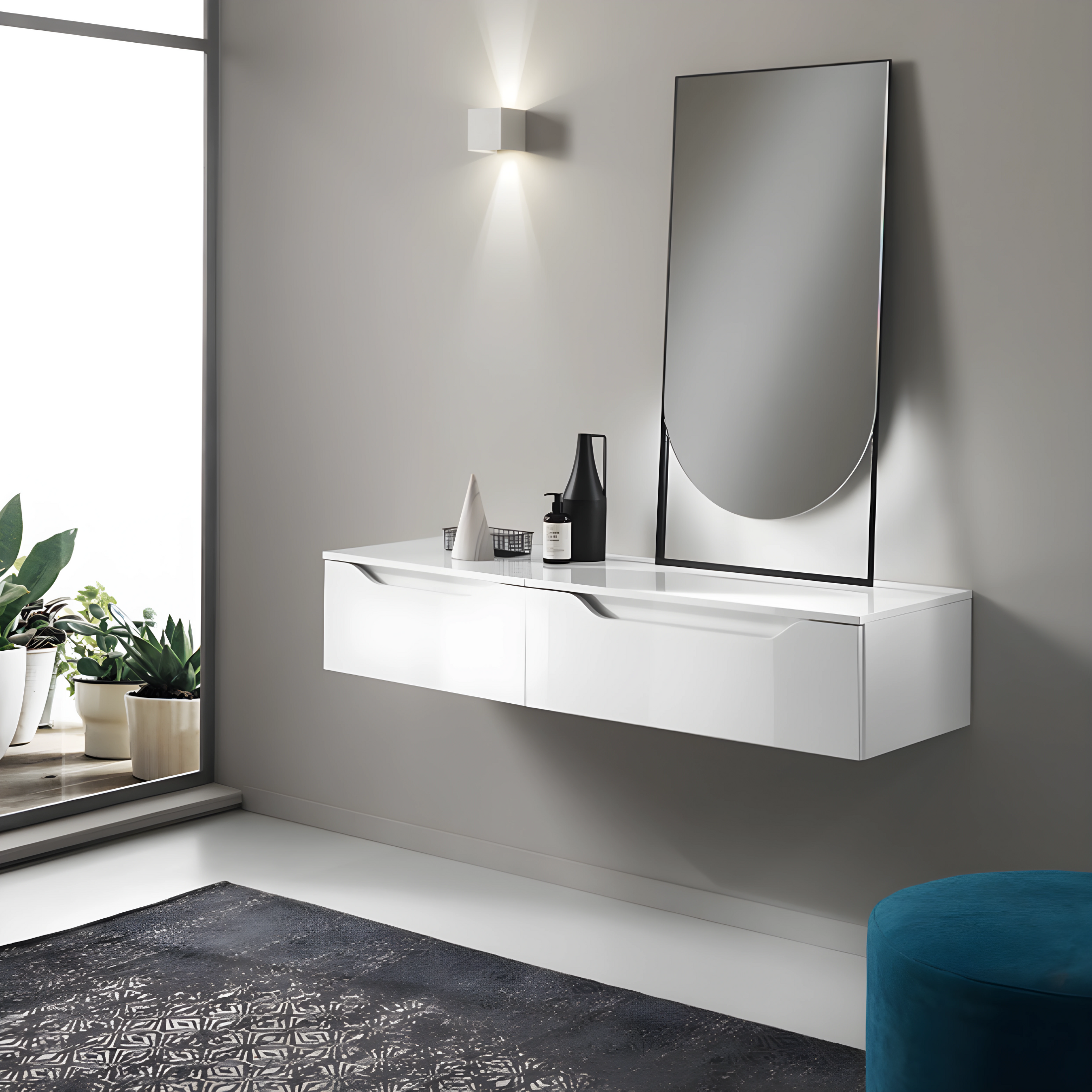 Meuble de salle de bain suspendu moderne "Mixi d" avec 2 tiroirs miroir LED