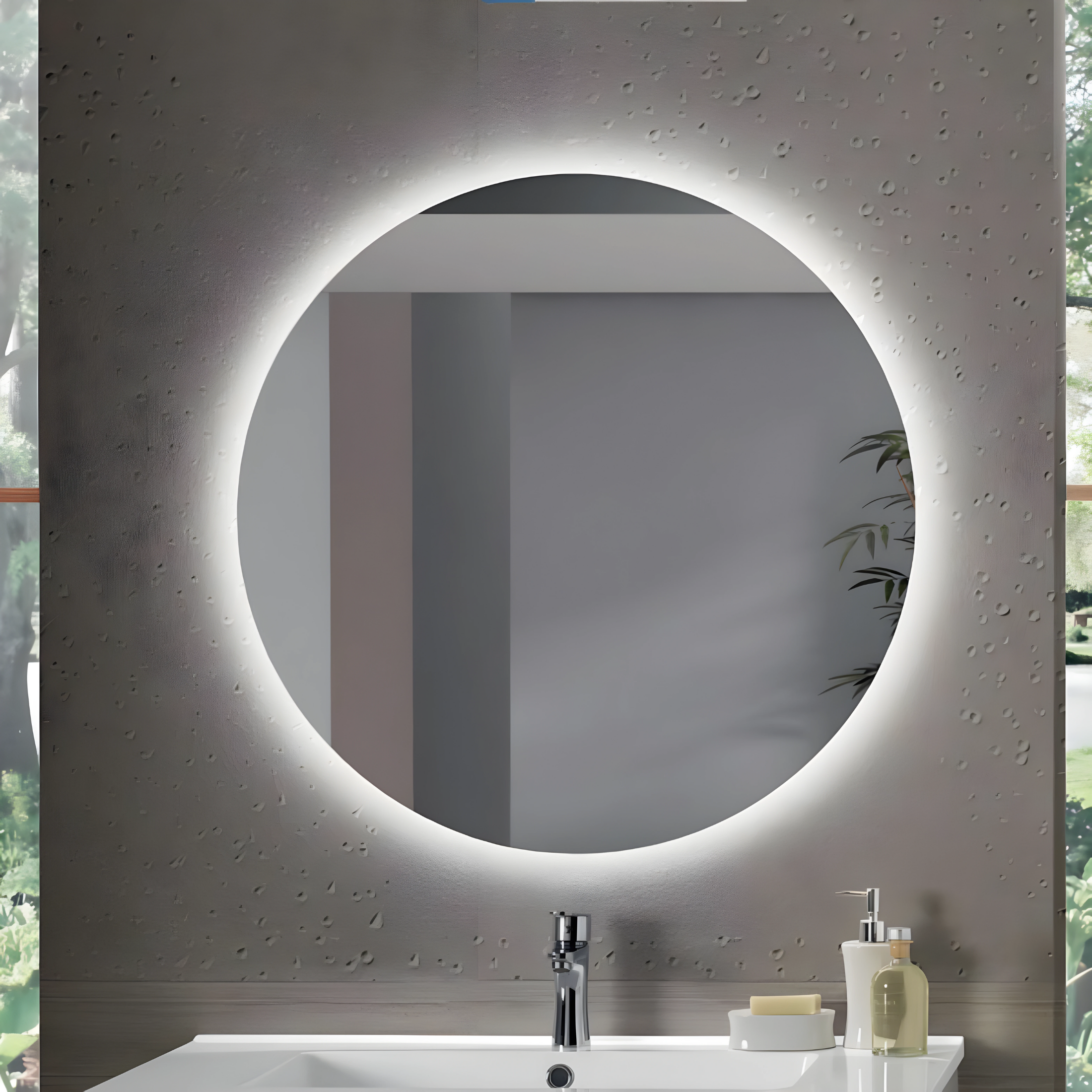 Meuble de salle de bain suspendu "Mixi l" 2 colonnes 2 vasques 2 plateaux miroir LED