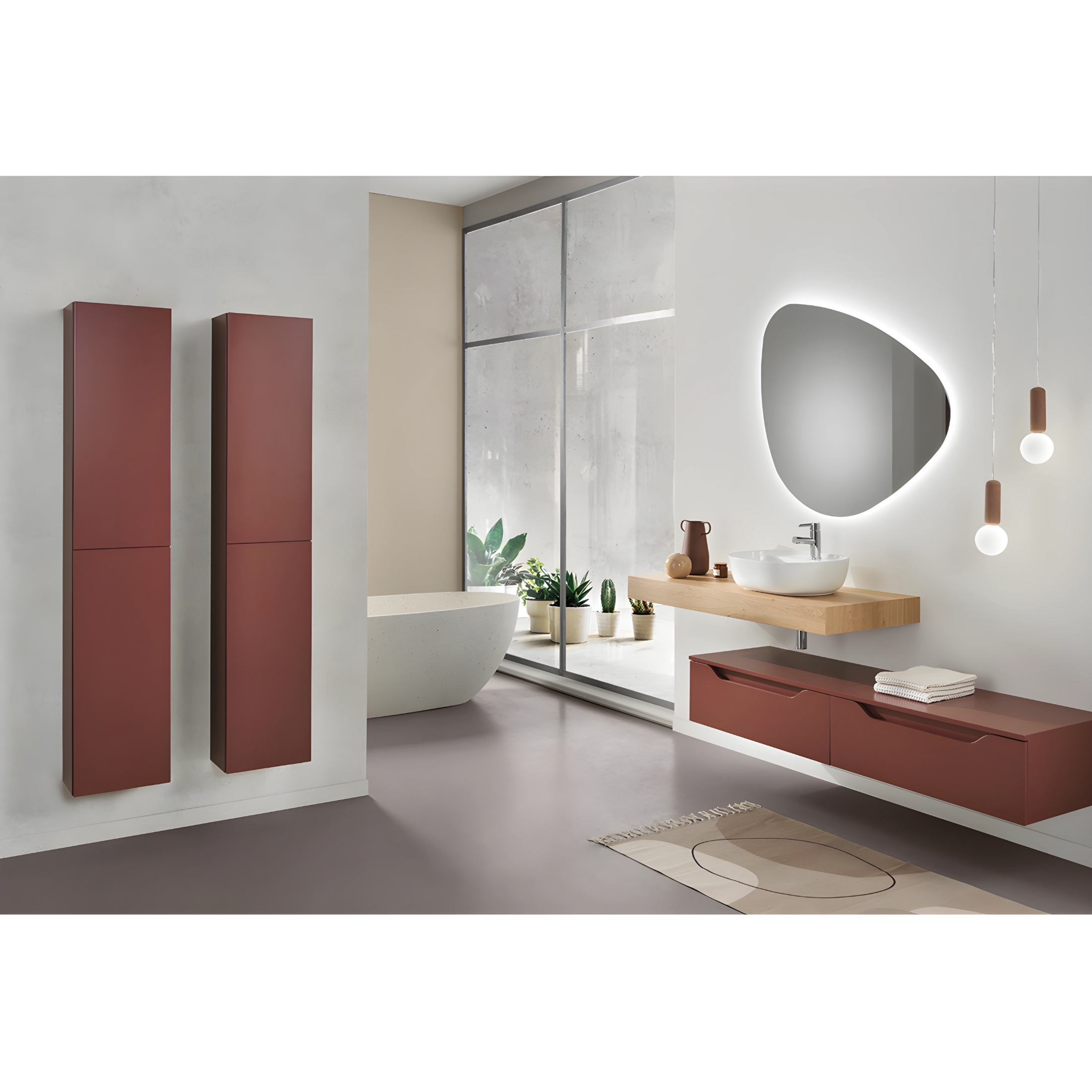 Mueble de baño suspendido "Mixi m" lavabo 2 cajones espejo LED columnas suspendidas