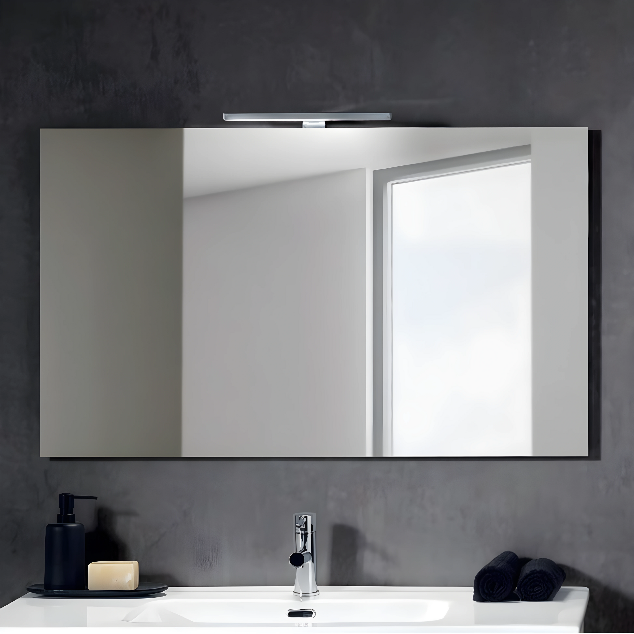 Meuble de salle de bain suspendu "Arco 100" 2 tiroirs, lavabo, miroir LED